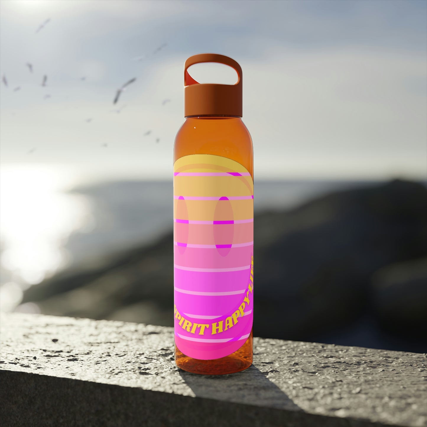Aesthetic Happy Spirit Happy Life Water Bottle, Aesthetic Pink Bottle, Smile Face, Trendy Tumblr Bottle, Happy Mind Tumbler, BPA Fre