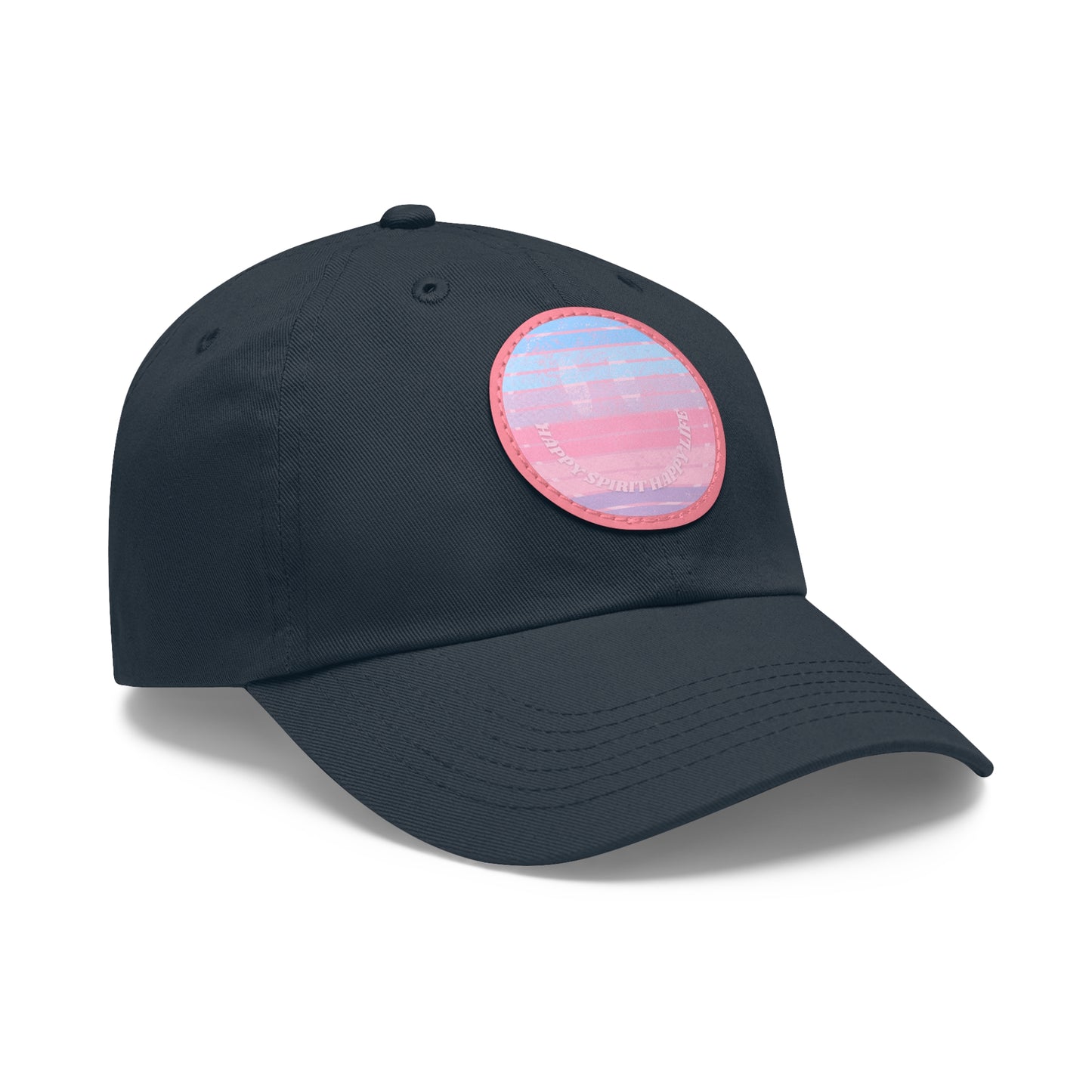 Aesthetic Pink Smile Hat, Pink Twill Dad Hat with Leather Patch (Round), Pink Golf Hat, Pink Twill Cap, Pink Cotton Hat, Pink Baseball Hat