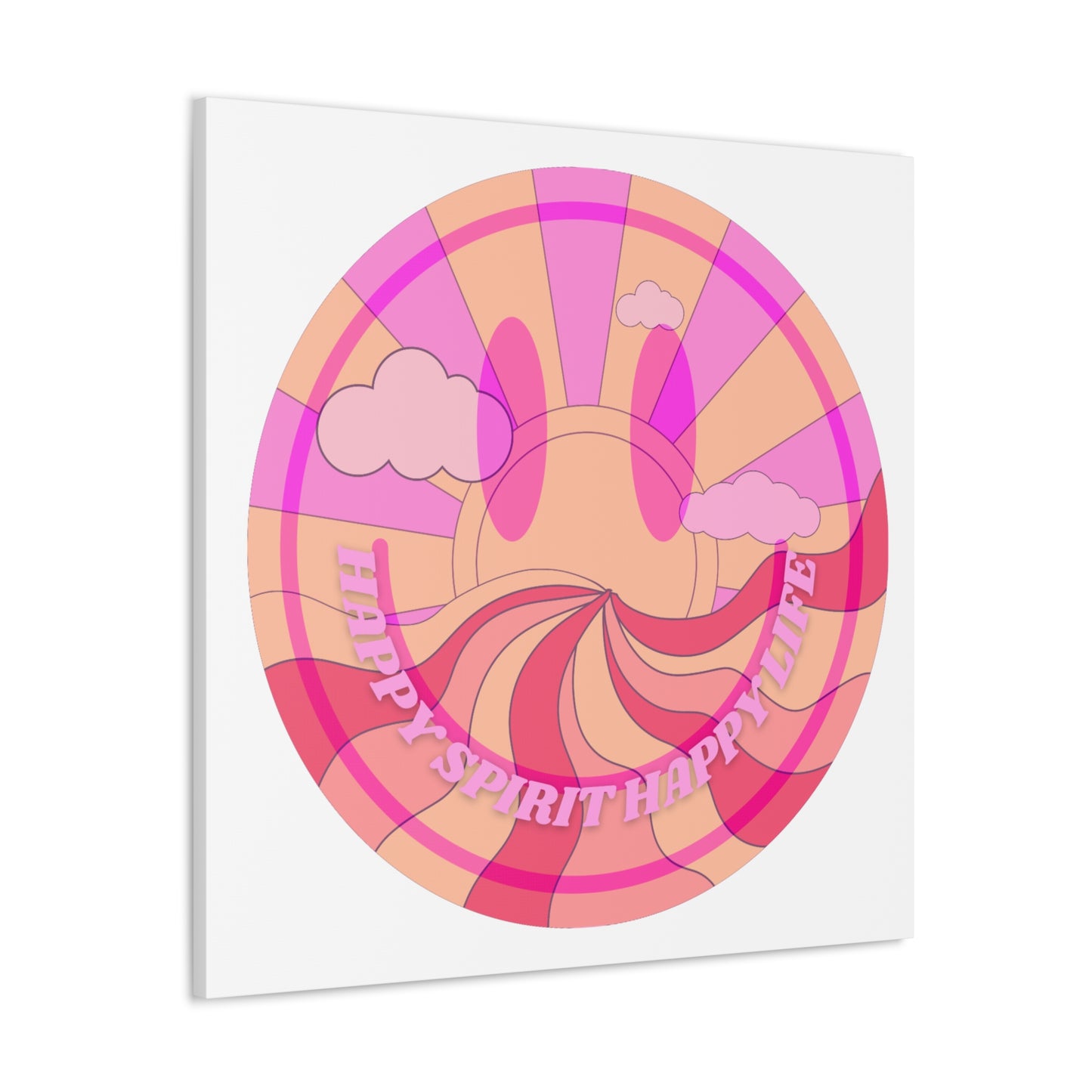 Smile Face Wall Art, Aesthetic Smile Face Gallery Canvas Wrap, Sunset Wall Art, Bedroom Wall Art, Pink Smile Decoration, Home Decoration