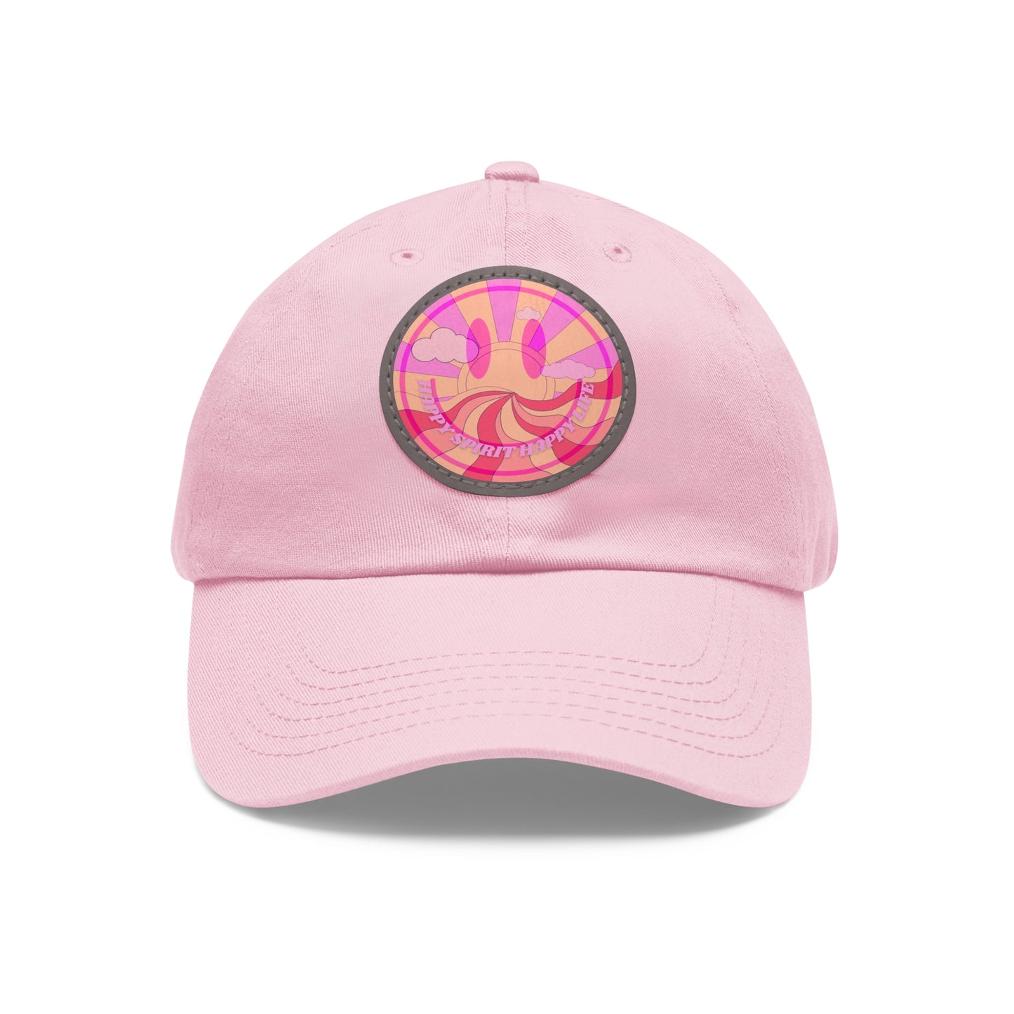 Aesthetic Pink Smile Hat, Pink Twill Dad Hat with Leather Patch (Round), Pink Golf Hat, Pink Twill Cap, Pink Cotton Hat, Pink Baseball Hat