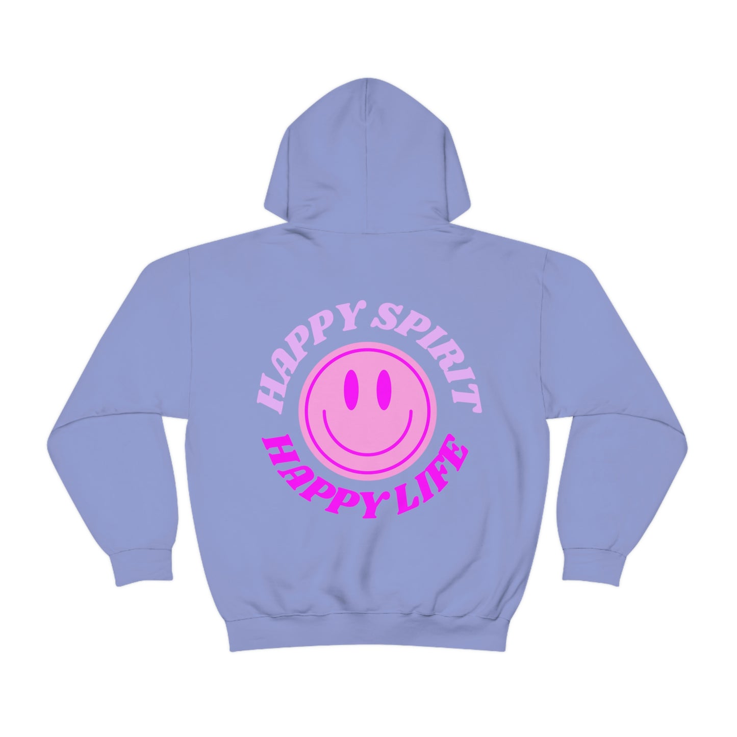 Happy Spirit Happy Life Hoodie Gildan VSCO Girl Sweatshirt, Oversized Tumblr Front Back Print Smile Happy Mind Trendy Retro Font Cover Up