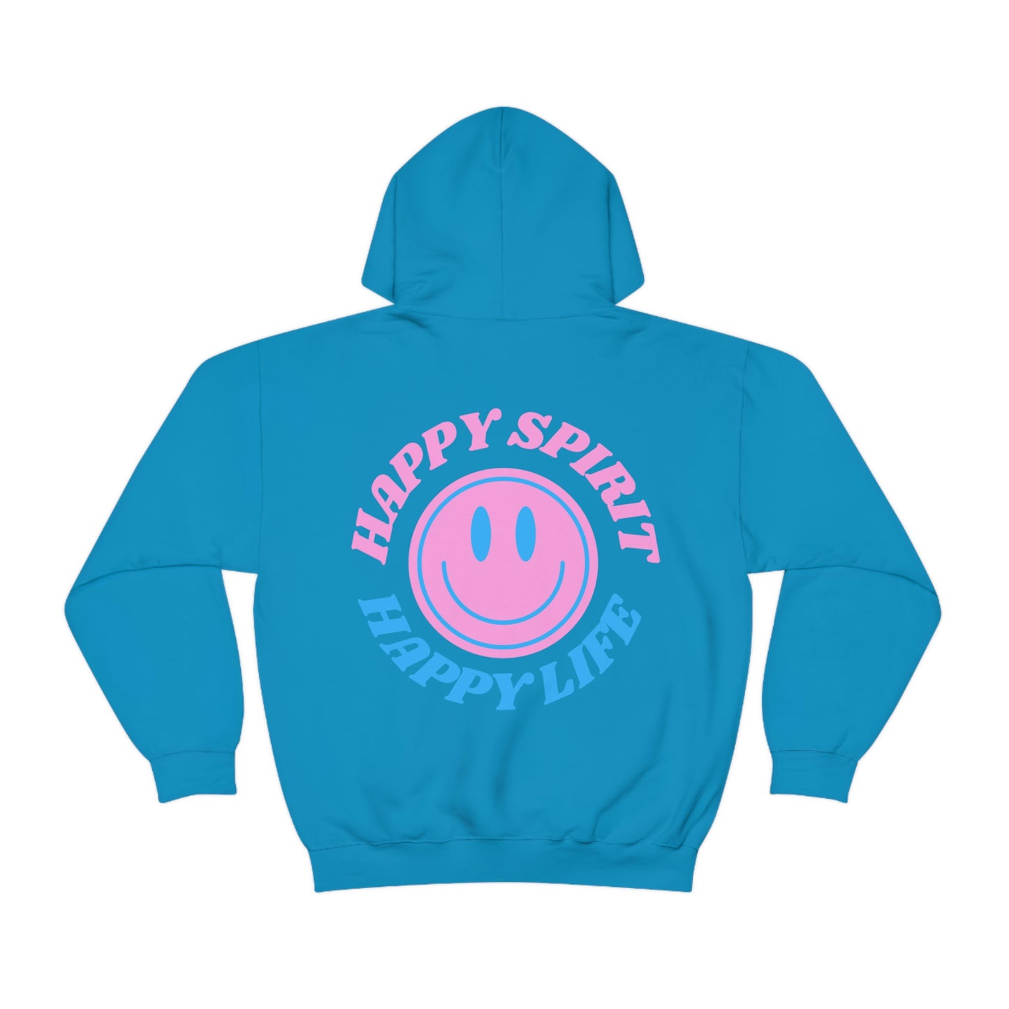 Happy Spirit Happy Life Hoodie Gildan VSCO Girl Sweatshirt, Oversized Tumblr Front Back Print Smile Happy Mind Trendy Retro Font Cover Up