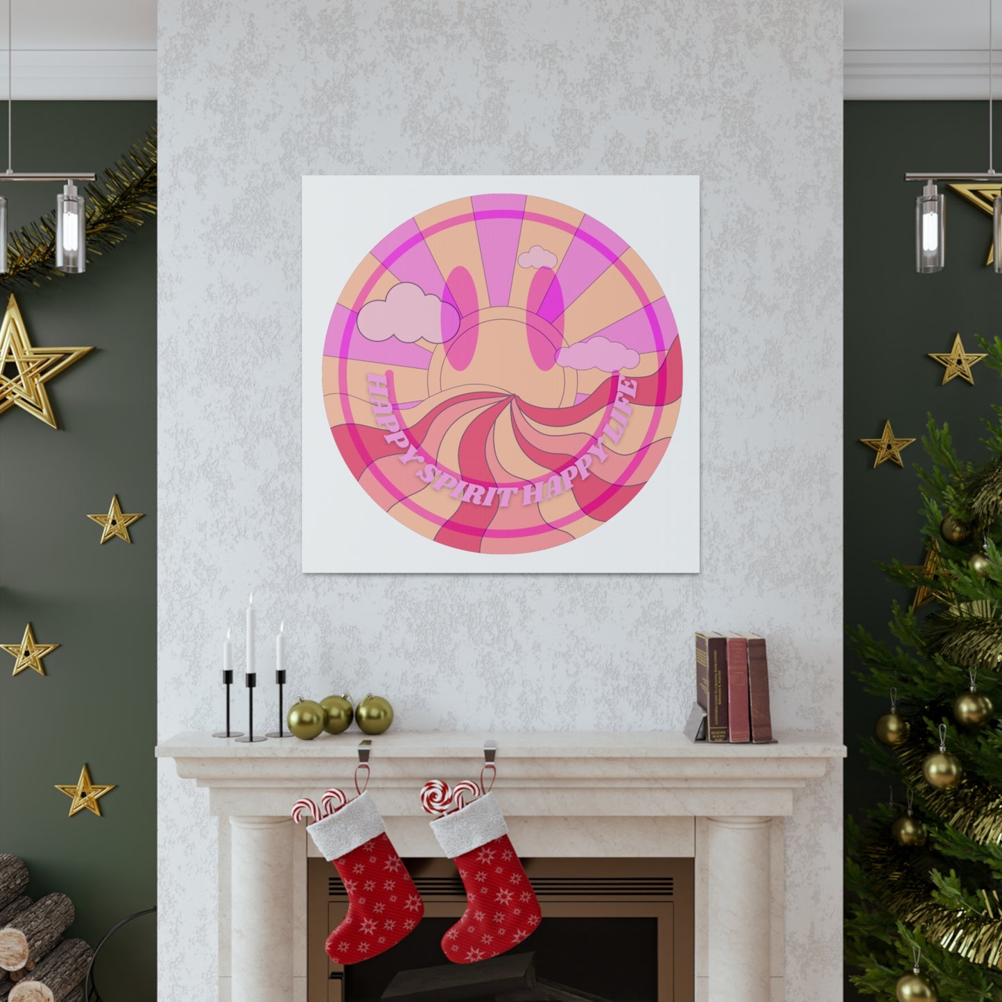 Smile Face Wall Art, Aesthetic Smile Face Gallery Canvas Wrap, Sunset Wall Art, Bedroom Wall Art, Pink Smile Decoration, Home Decoration