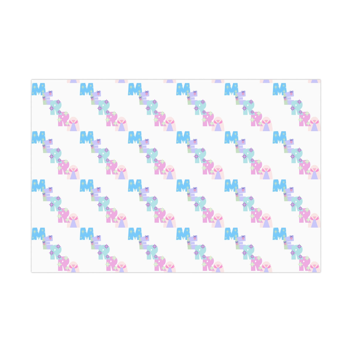 Merry Angel Pastel Gift Wrap Paper, Pink Blue Purple Wrapping Paper, Pastel Christmas Paper, Purple Holiday Wrapping Paper