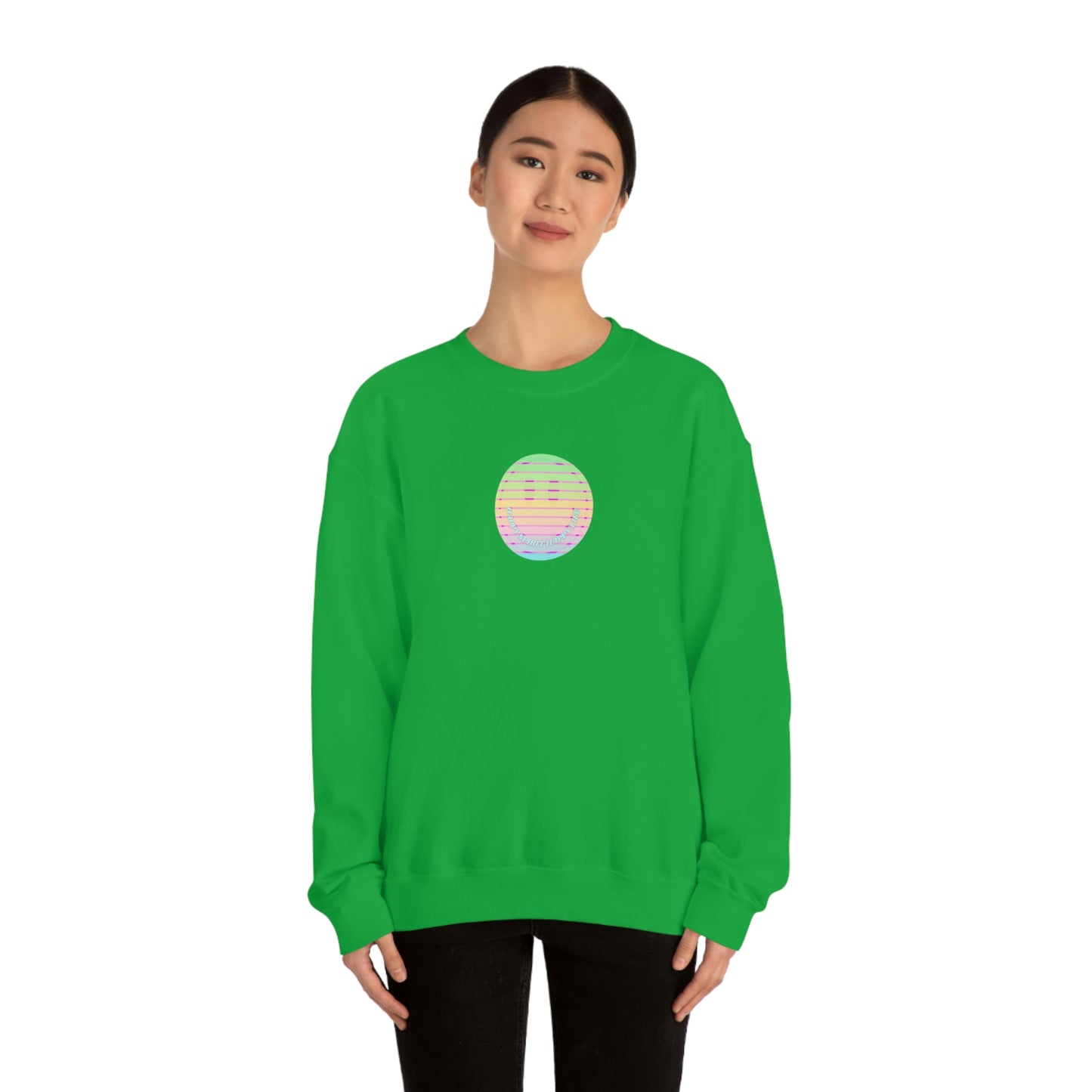 Happy Spirit Happy Life Sweatshirt, VSCO Girl Crewneck, Oversized Retro Font Graphic Tumblr, Front Print Smile Face Trendy Cover Up