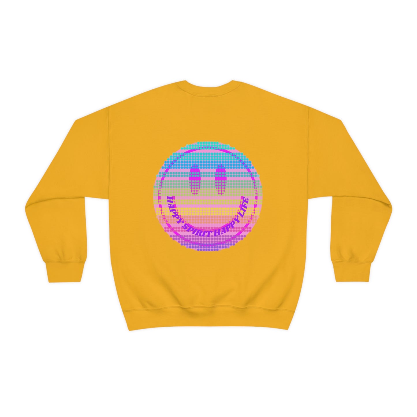 Happy Spirit Happy Life Sweatshirt, VSCO Girl Crewneck, Oversized Retro Font Graphic Tumblr, Front Print Smile Face Trendy Cover Up