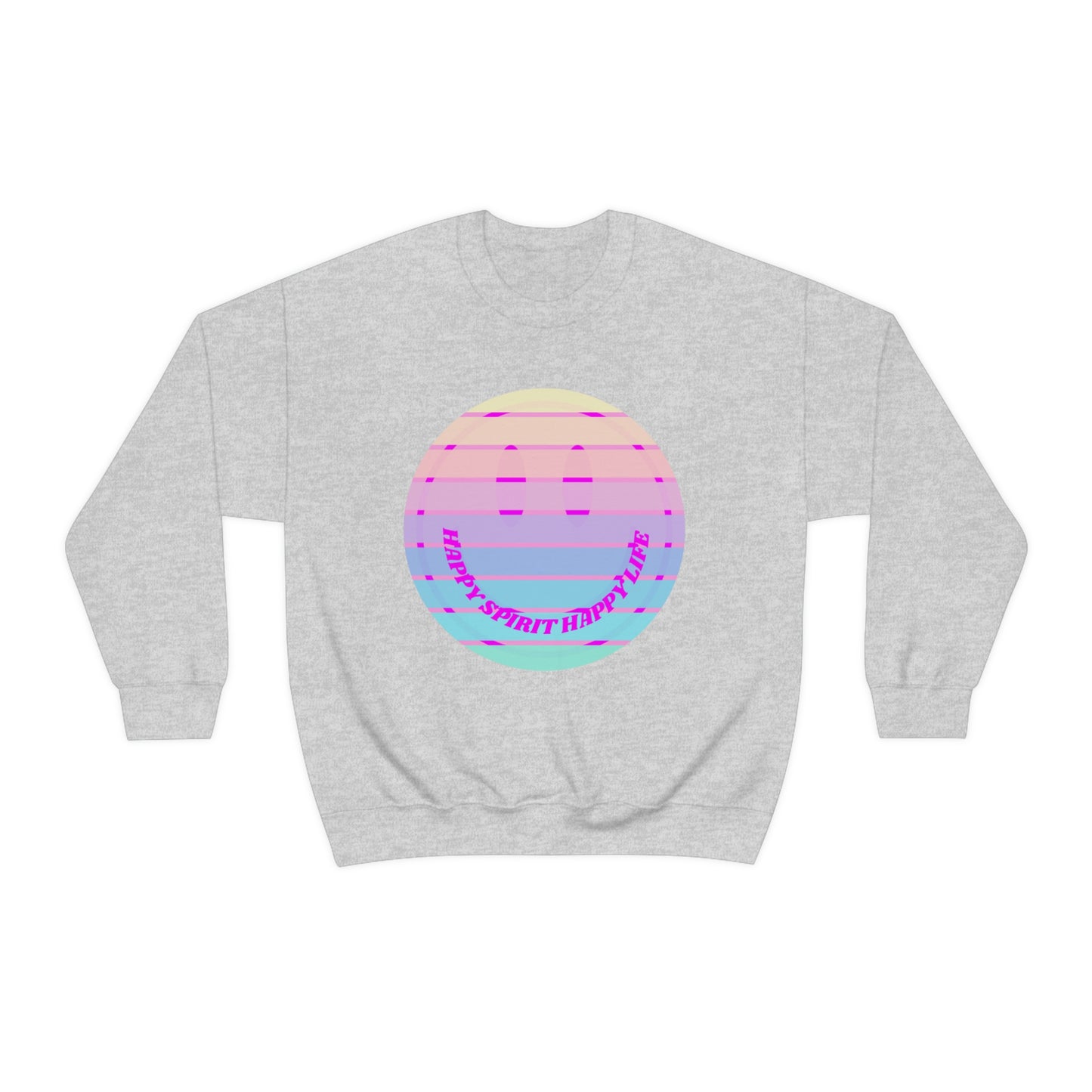 Happy Spirit Happy Life Sweatshirt, VSCO Girl Crewneck, Oversized Retro Font Graphic Tumblr, Front Print Smile Face Trendy Cover Up
