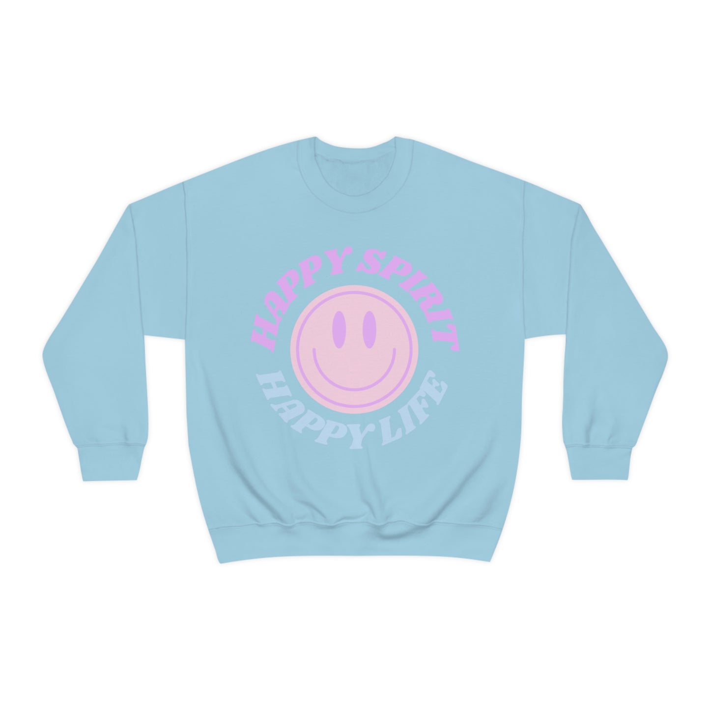 Happy Spirit Happy Life Sweatshirt, VSCO Girl Crewneck, Oversized Retro Font Graphic Tumblr, Front Print Smile Face Trendy Cover Up