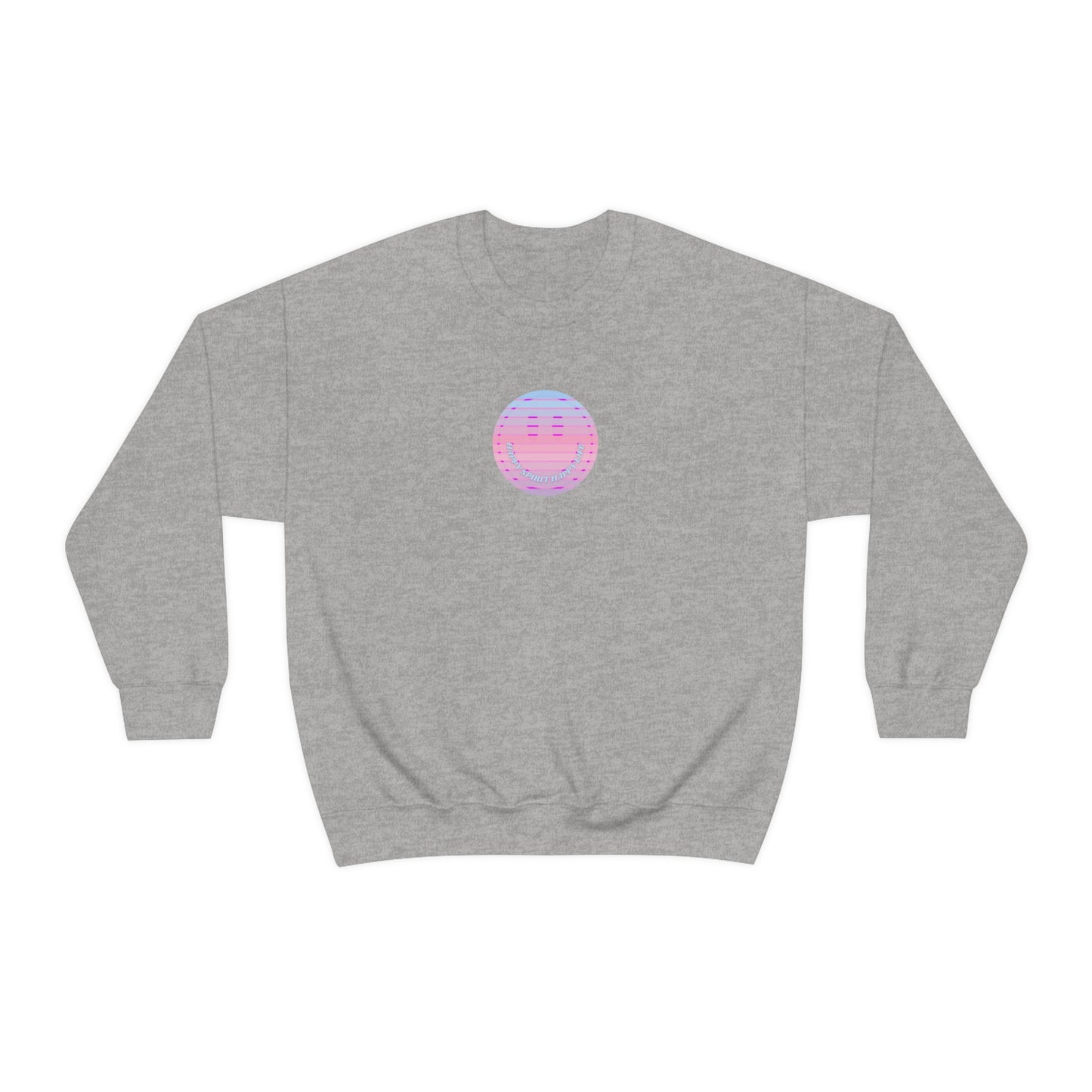 Happy Spirit Happy Life Sweatshirt, VSCO Girl Crewneck, Oversized Retro Font Graphic Tumblr, Front Print Smile Face Trendy Cover Up