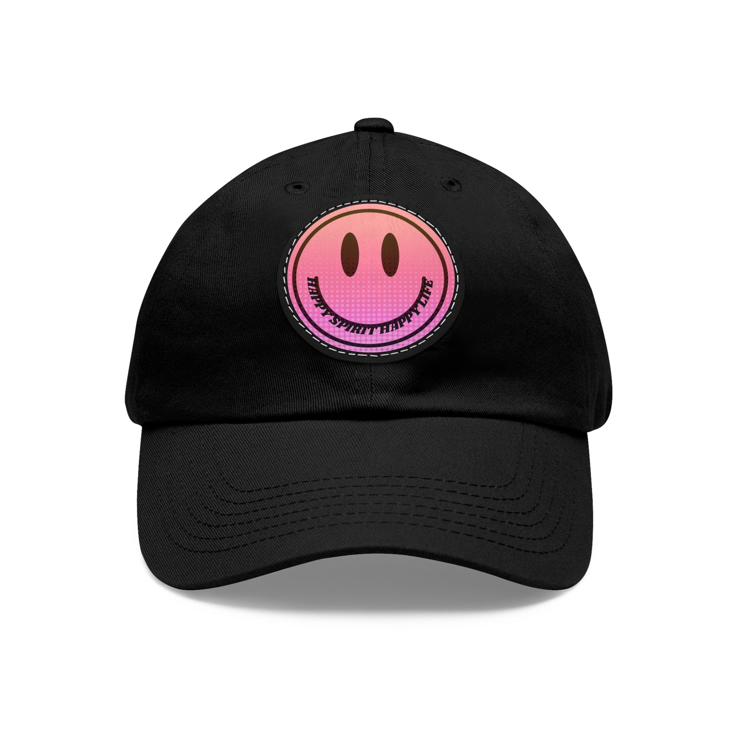 Aesthetic Pink Smile Hat, Pink Twill Dad Hat with Leather Patch (Round), Pink Golf Hat, Pink Twill Cap, Pink Cotton Hat, Pink Baseball Hat