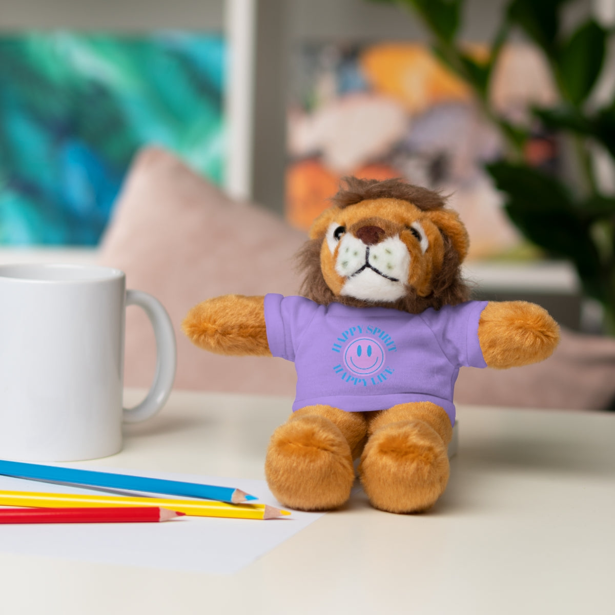 Happy Spirit Happy Life Stuffie, Stuffy, Stuffed Animals with Tee, Happy Mind Gift, Inspo , Love Toy Panda, Bear, Bunny, Jaguar, She