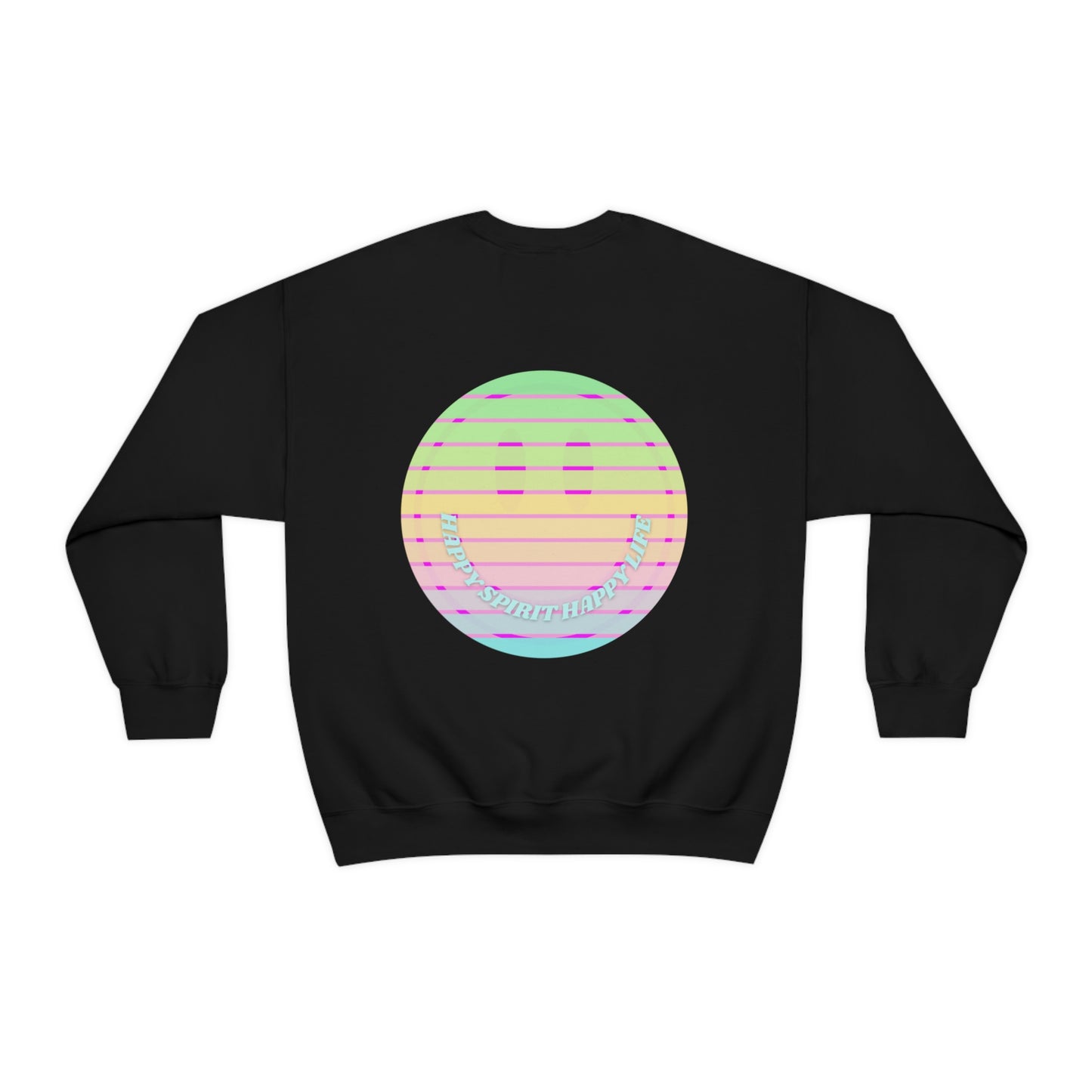 Happy Spirit Happy Life Sweatshirt, VSCO Girl Crewneck, Oversized Retro Font Graphic Tumblr, Front Print Smile Face Trendy Cover Up