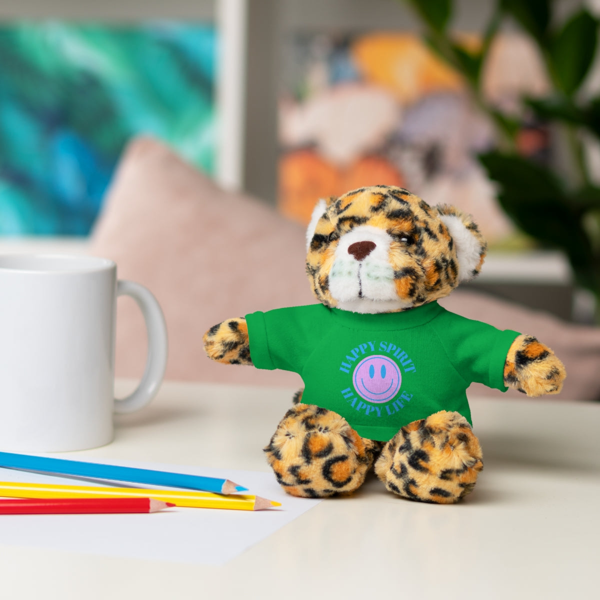 Happy Spirit Happy Life Stuffie, Stuffy, Stuffed Animals with Tee, Happy Mind Gift, Inspo , Love Toy Panda, Bear, Bunny, Jaguar, She