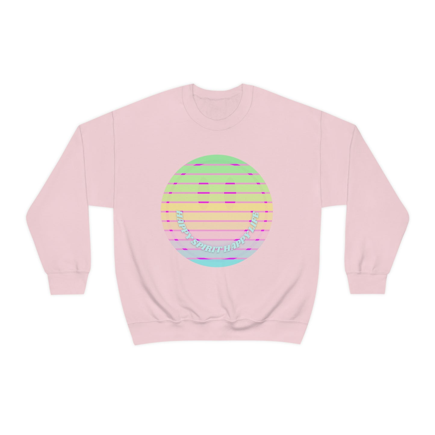 Happy Spirit Happy Life Sweatshirt, VSCO Girl Crewneck, Oversized Retro Font Graphic Tumblr, Front Print Smile Face Trendy Cover Up