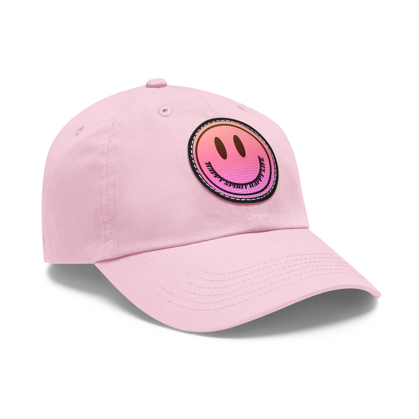 Aesthetic Pink Smile Hat, Pink Twill Dad Hat with Leather Patch (Round), Pink Golf Hat, Pink Twill Cap, Pink Cotton Hat, Pink Baseball Hat