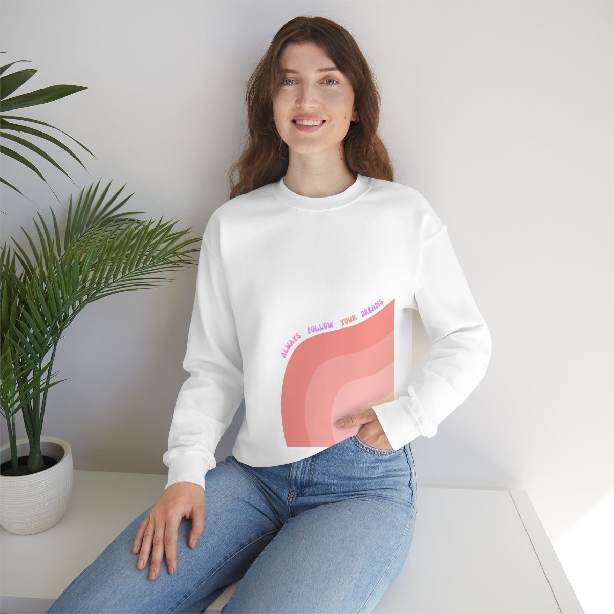 Retro Rainbow Sweatshirt, Always Follow Your Dreams Crewneck, Pink and Lavender Sweatshirt, Minimalist Vintage Style Font, Positivity Top