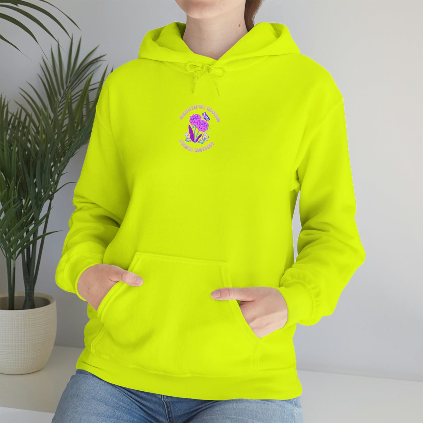 Beautiful Glows from Within Purple Flower Hoodie, Oversized Hoodie, Front Back Print Trendy Sweatshirt, Beach Cover Up, Lake Cover Up