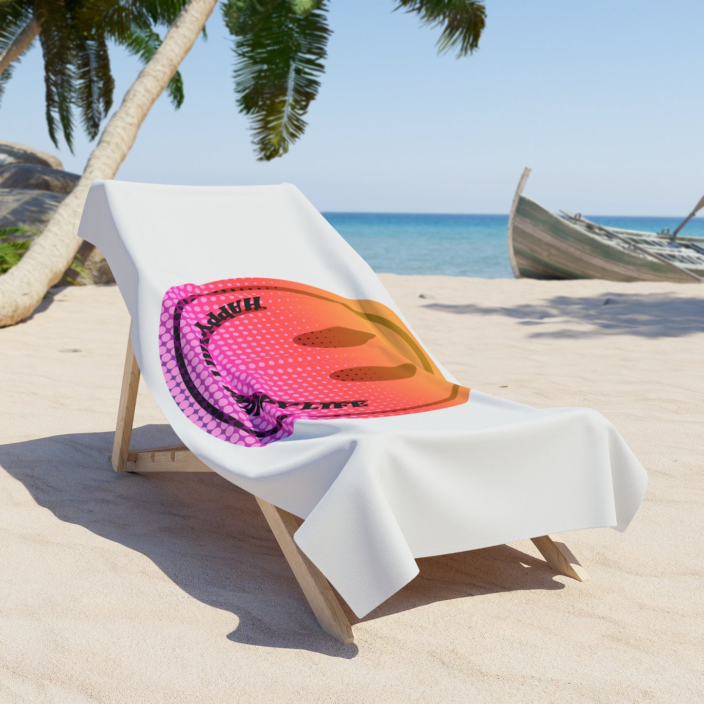 Aesthetic Smile Beach Towel, Happy Spirit Happy Life Towel, Sunset Smile Towel, Trendy Neon Ombre Towel, Summer Towel, Mental Health Towel
