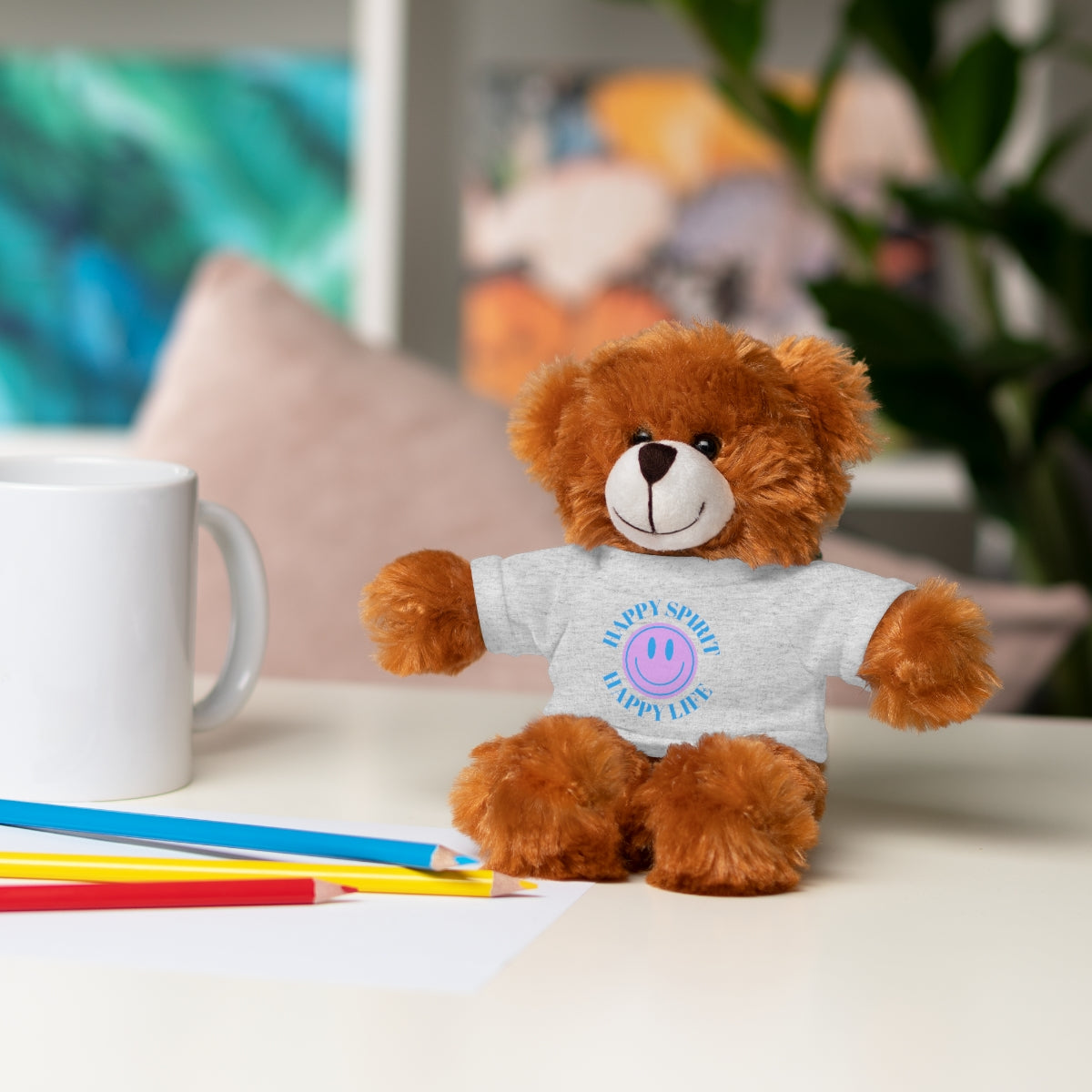 Happy Spirit Happy Life Stuffie, Stuffy, Stuffed Animals with Tee, Happy Mind Gift, Inspo , Love Toy Panda, Bear, Bunny, Jaguar, She