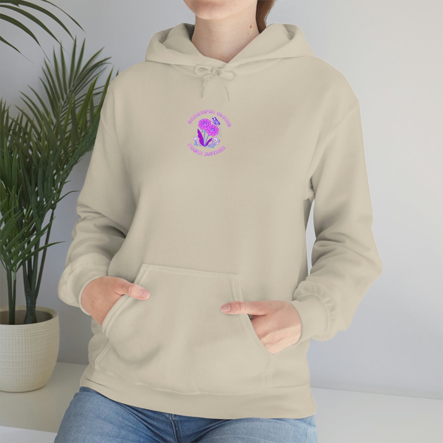 Beautiful Glows from Within Purple Flower Hoodie, Aesthetic Oversized Hoodie, Front Back Print Trendy Sweatshirt, Beach Lake Cover Up