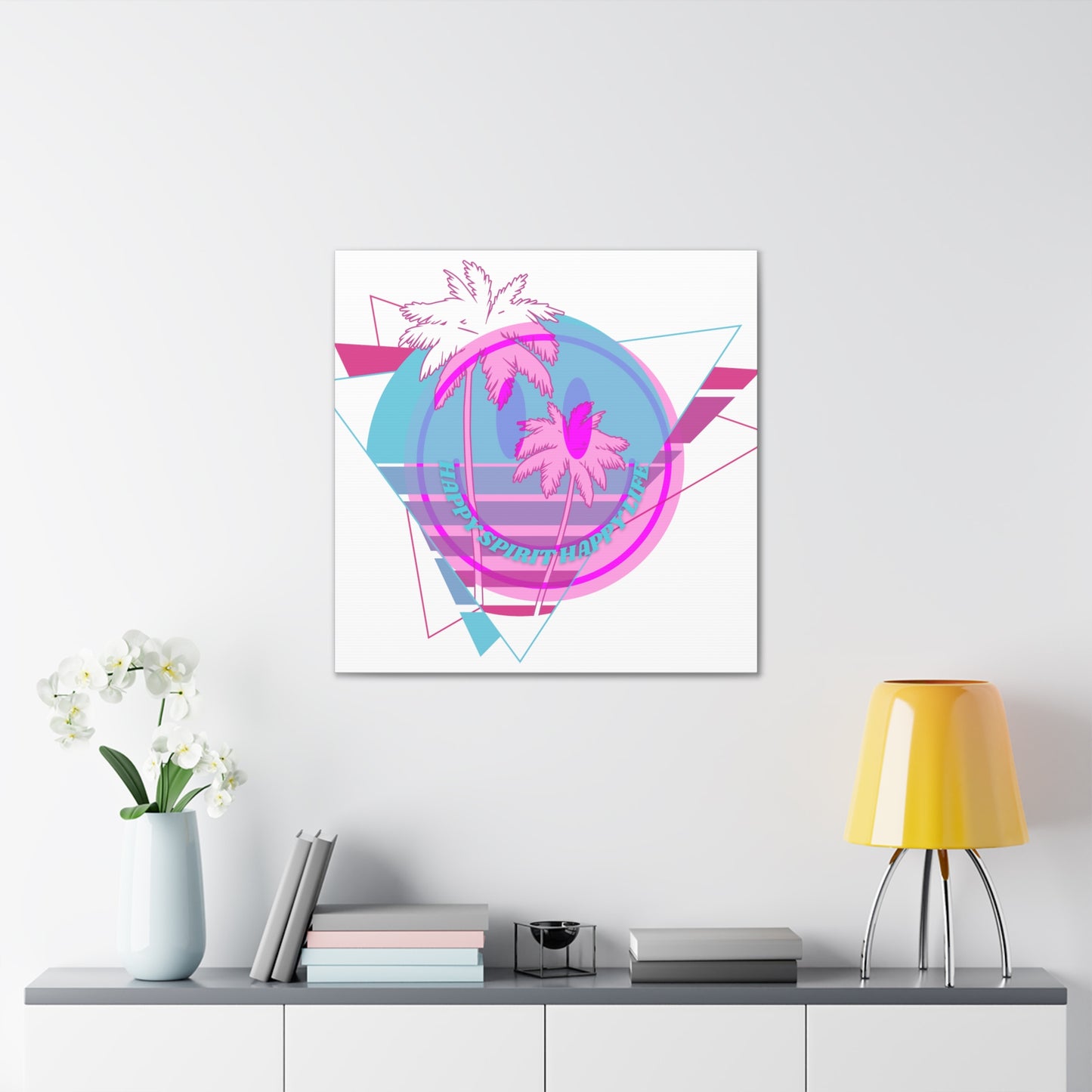 Smile Face Wall Art, Aesthetic Smile Face Gallery Canvas Wrap, Sunset Wall Art, Bedroom Wall Art, Pink Smile Decoration, Home Decoration