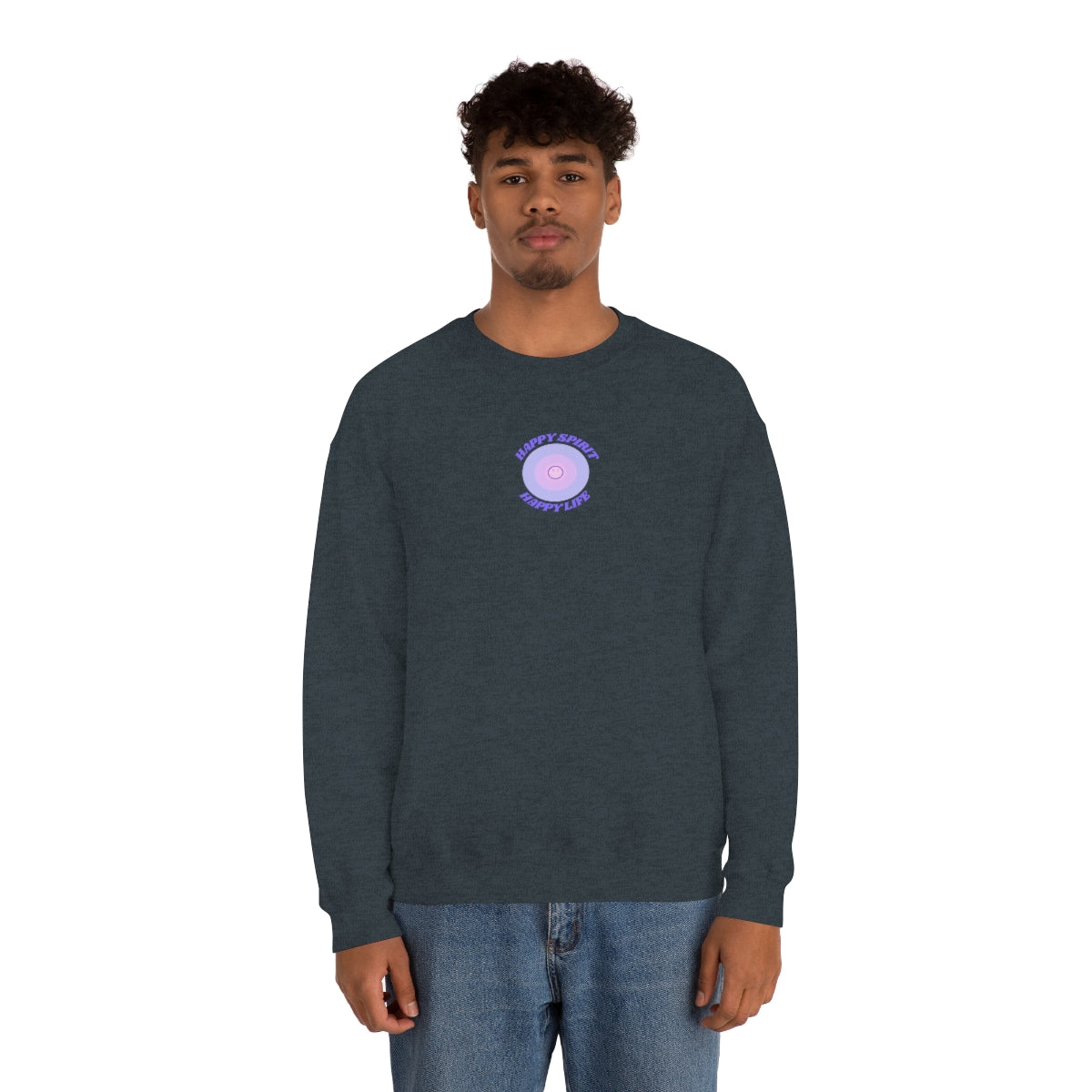 Retro Happy Spirit Happy Life Chocolate and Lavender Lilac Pink Smile Graphic Crewneck, VSCO Girl Sweatshirt, Tumblr Oversized Trendy Back