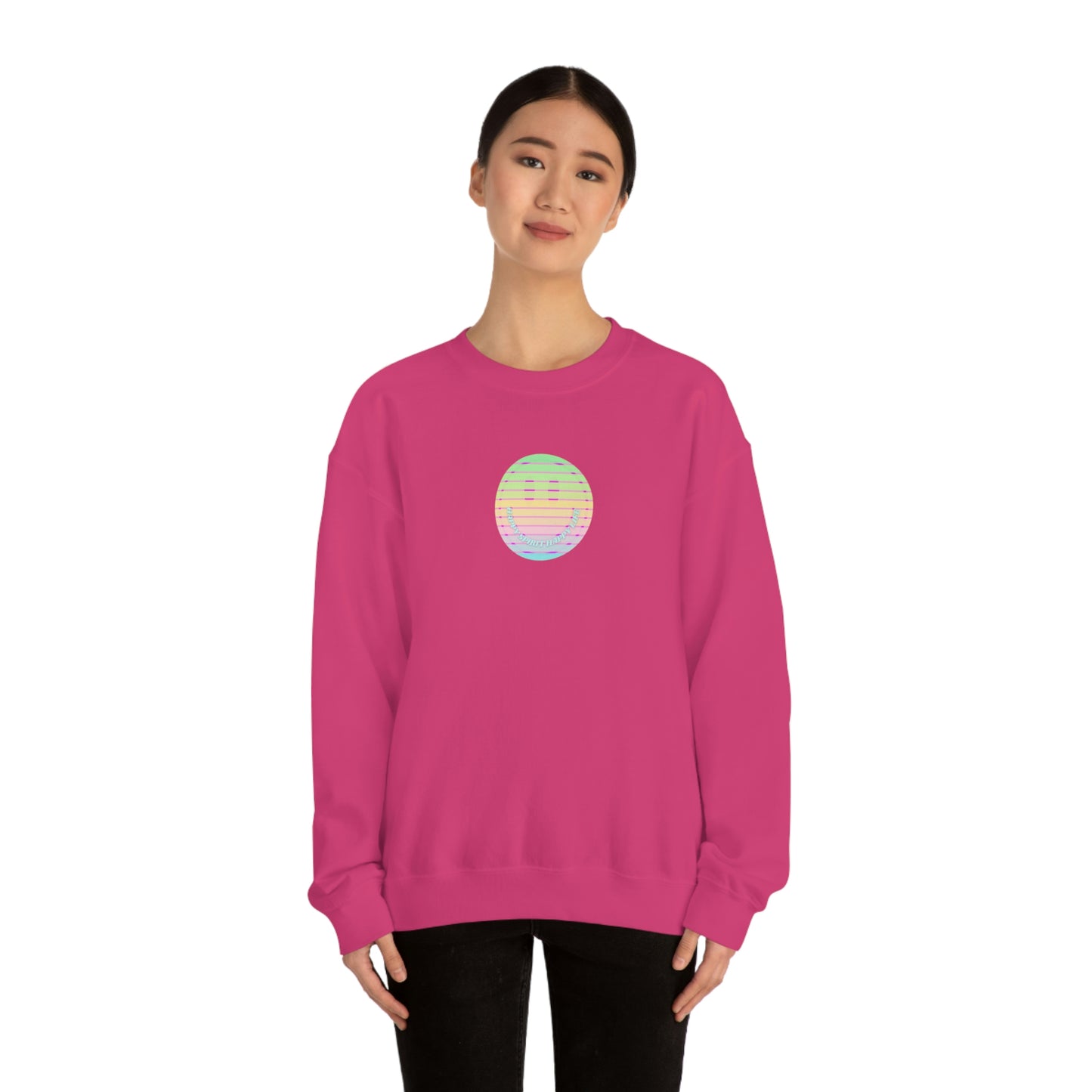 Happy Spirit Happy Life Sweatshirt, VSCO Girl Crewneck, Oversized Retro Font Graphic Tumblr, Front Print Smile Face Trendy Cover Up