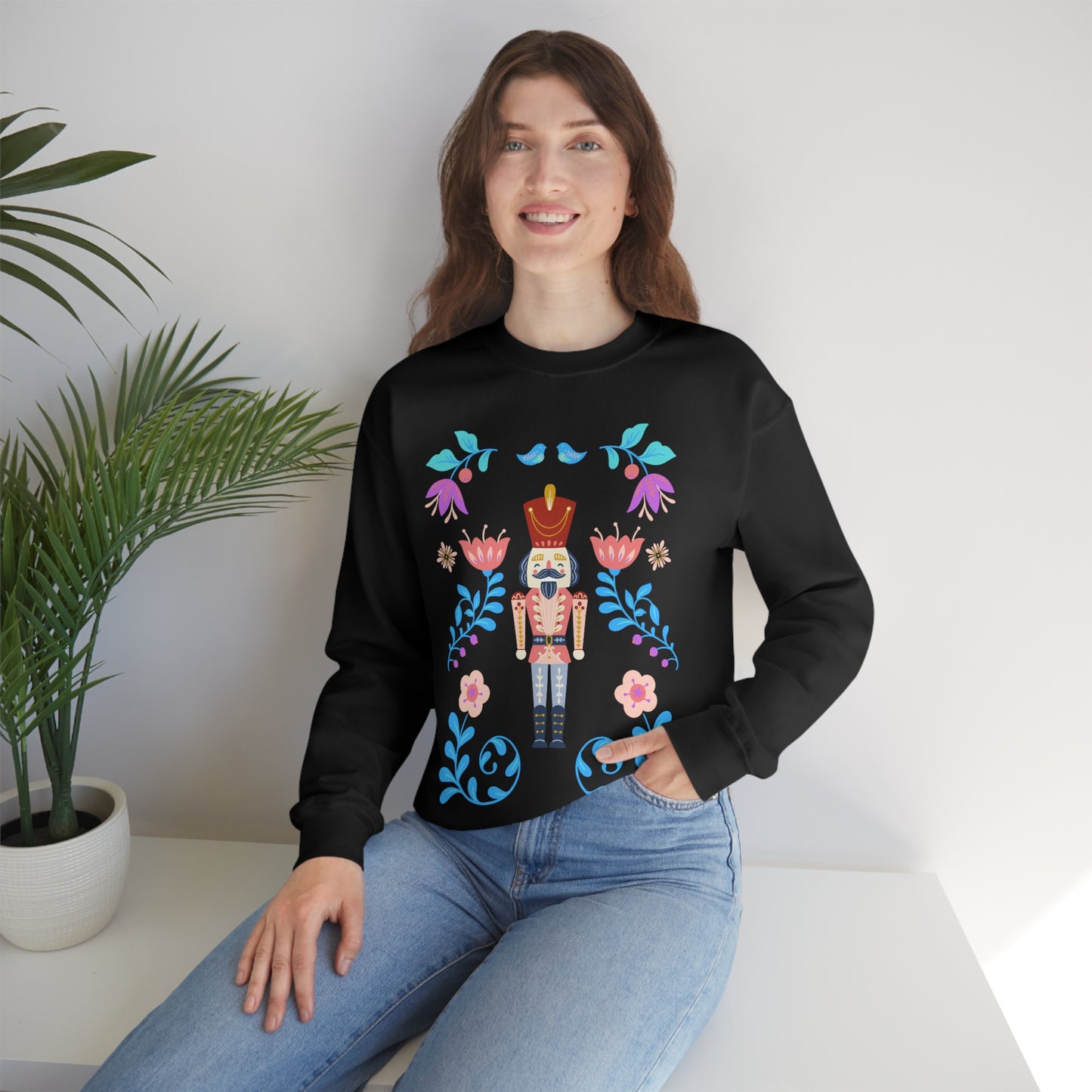 Nutcracker Modern Sweatshirt, Blue Nutcracker Sweatshirt, Trendy Christmas Minimalist Sweatshirt, Xmas Crewneck Bright Color Crew