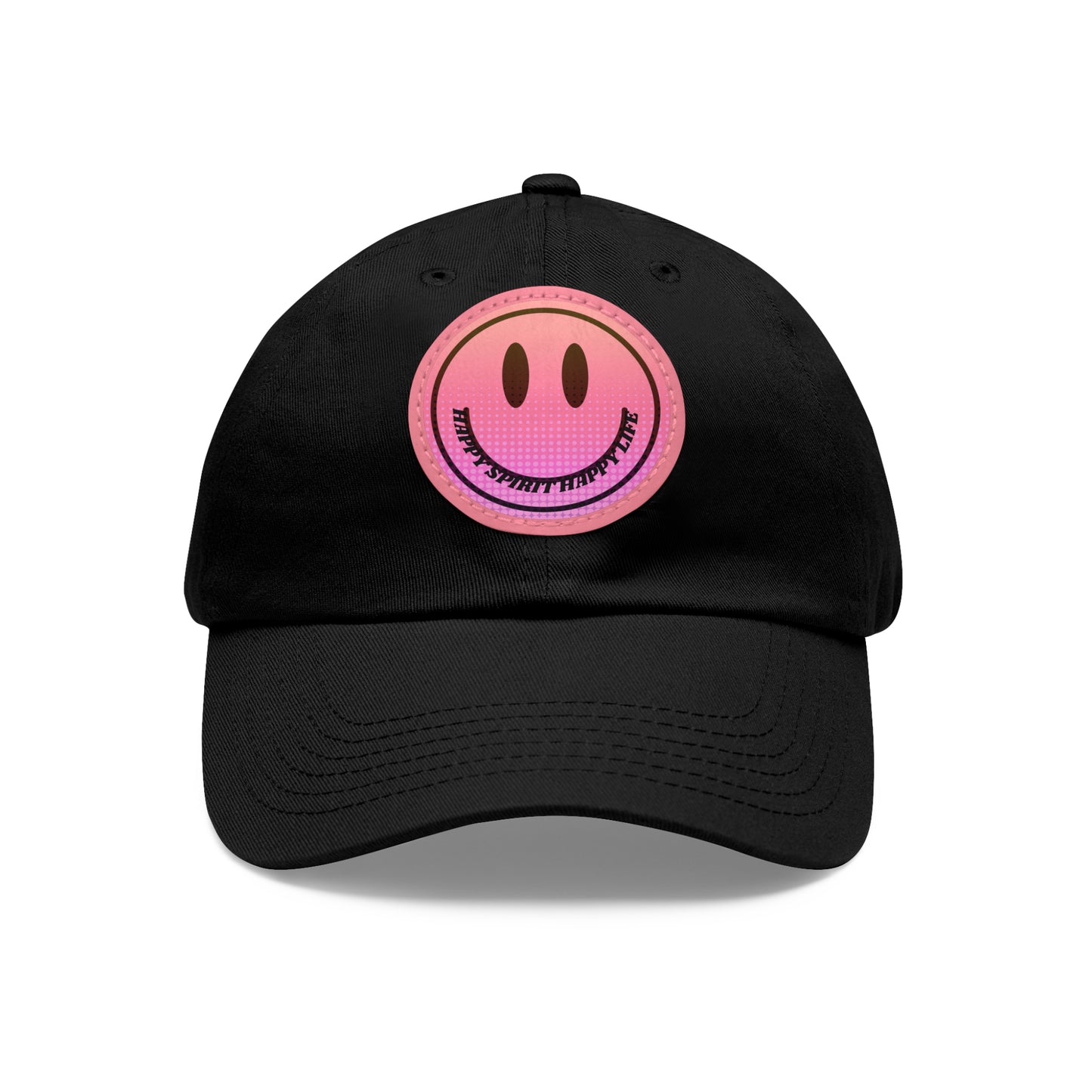Aesthetic Pink Smile Hat, Pink Twill Dad Hat with Leather Patch (Round), Pink Golf Hat, Pink Twill Cap, Pink Cotton Hat, Pink Baseball Hat