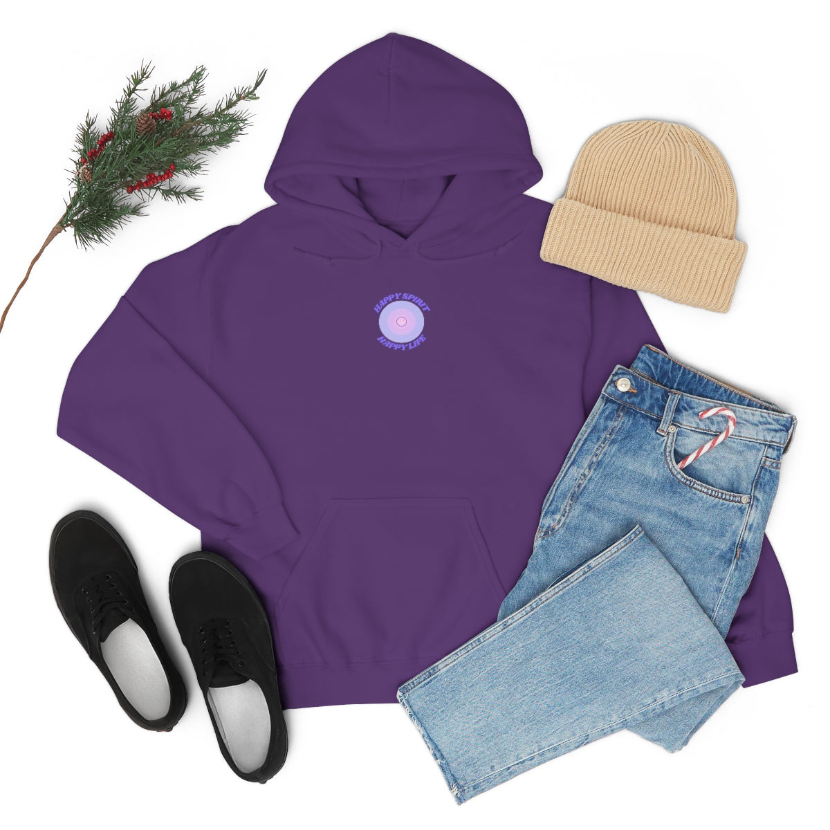 Retro Happy Spirit Happy Life Lavender Lilac Pink Smile Graphic Hoodie, VSCO Girl Sweatshirt, Tumblr Hoodie, Oversized Trendy Back Print Top