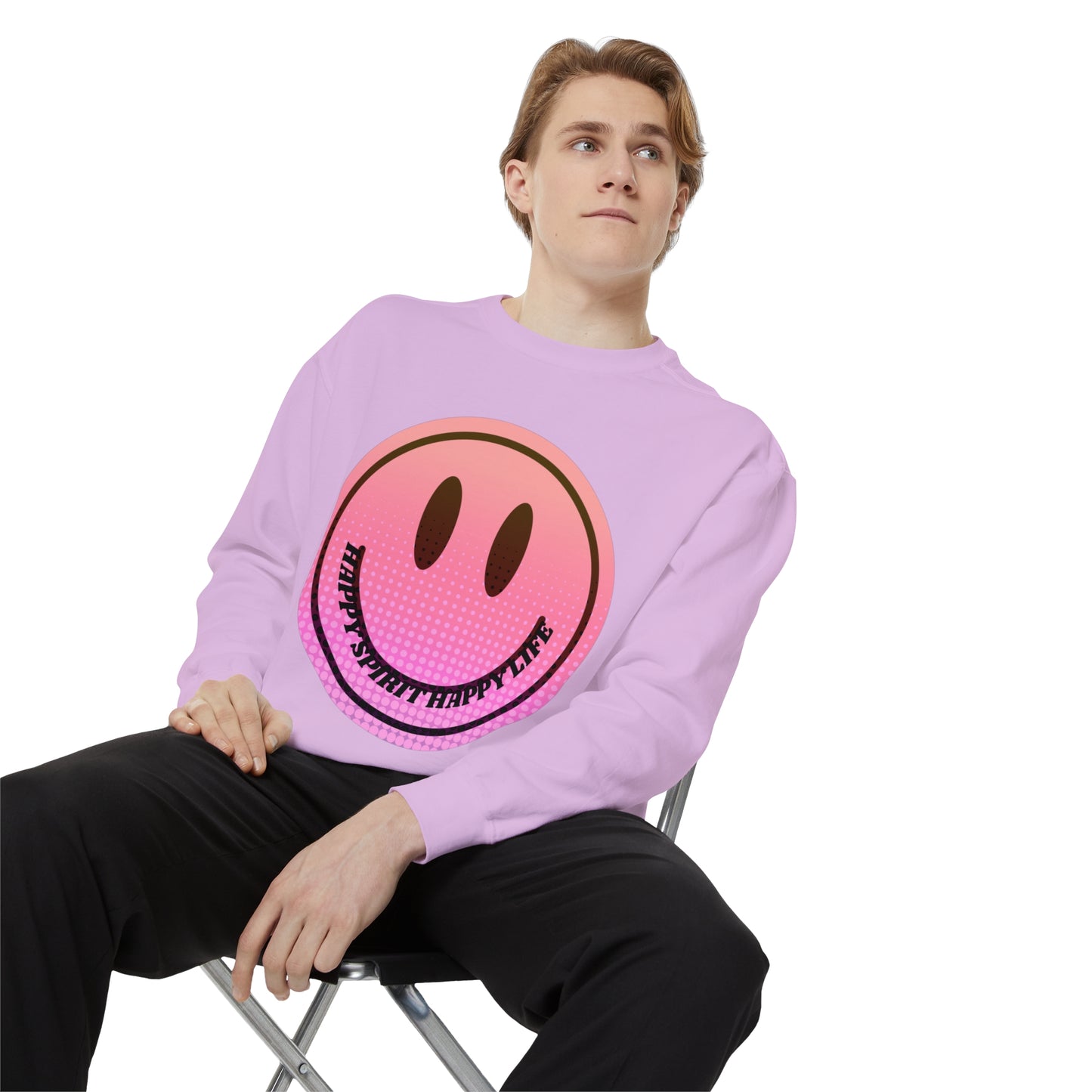 Aesthetic Smile Hoodie, Smile Face Comfort Colors Crewneck, Happy Spirit Happy Life Sunset Smile Sweatshirt, Unisex Garment-Dyed Sweatshirt