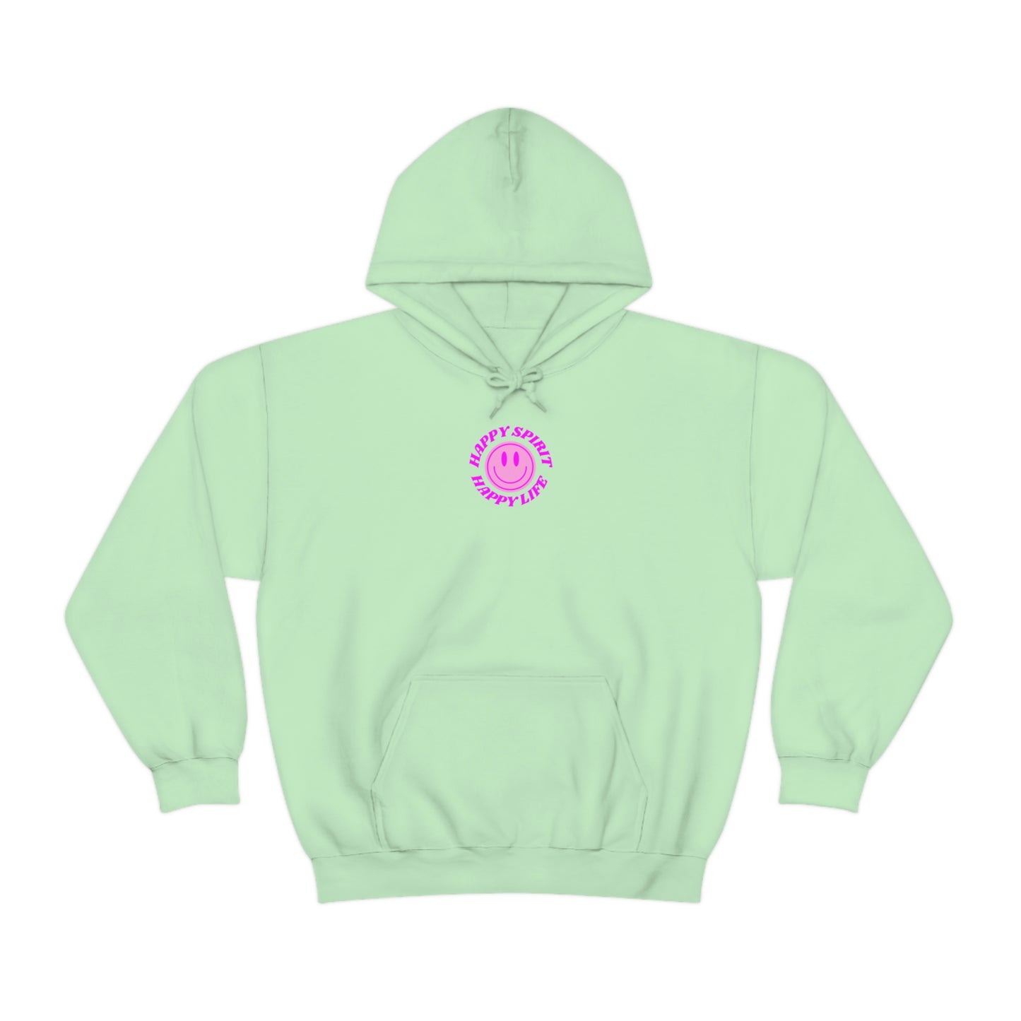 Happy Spirit Happy Life Hoodie Gildan VSCO Girl Sweatshirt, Oversized Tumblr Front Back Print Smile Happy Mind Trendy Retro Font Cover UP
