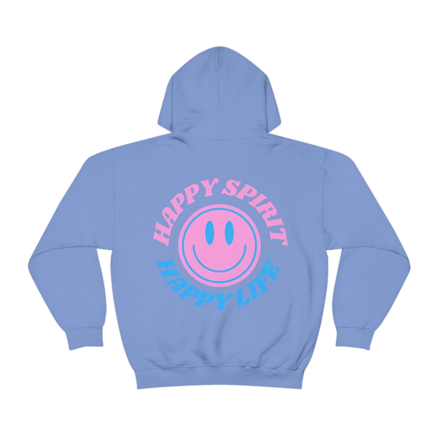Happy Spirit Happy Life Hoodie Gildan VSCO Girl Sweatshirt, Oversized Tumblr Front Back Print Smile Happy Mind Trendy Retro Font Cover Up