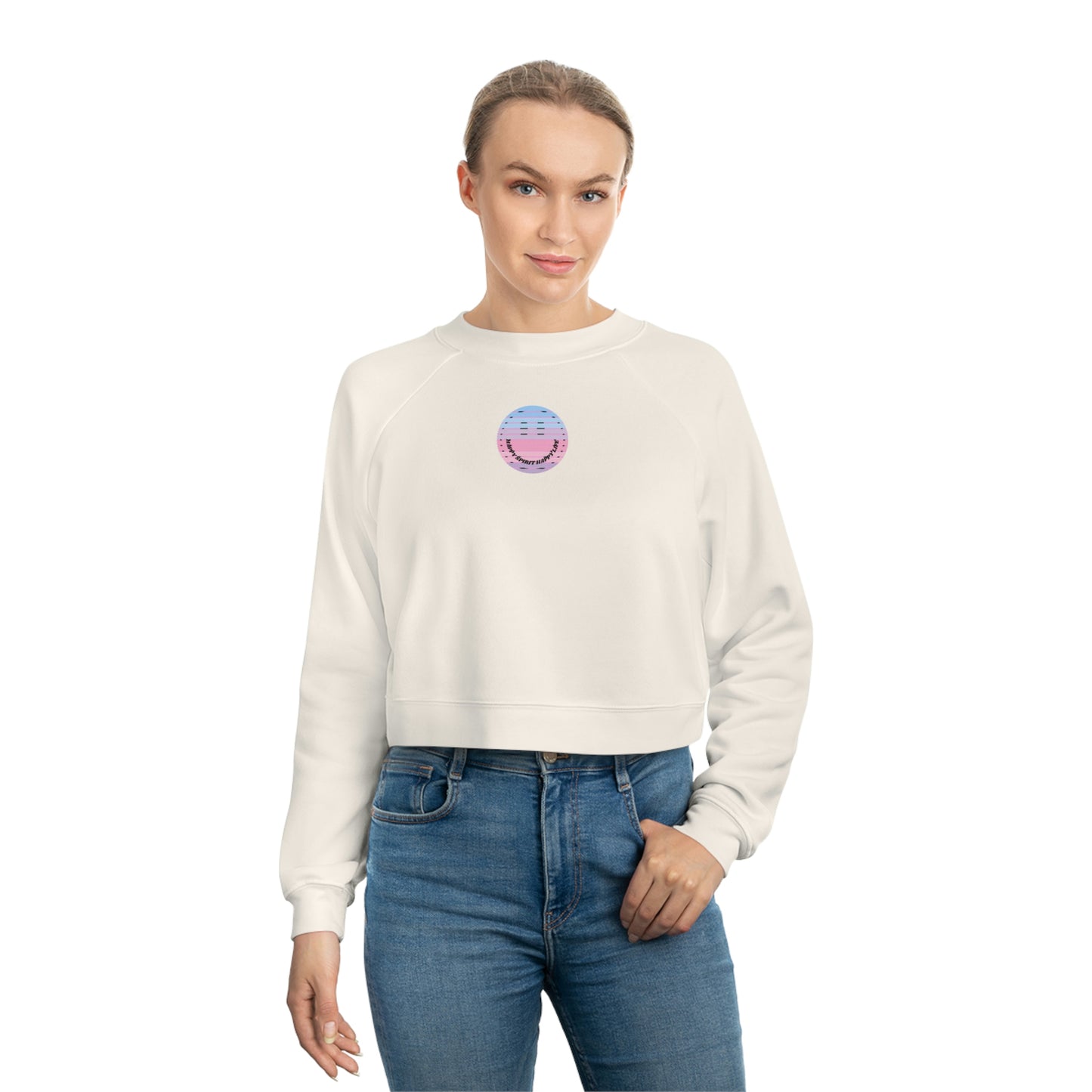 Aesthetic Cropped Sweatshirt, Smile Face Crop Top, Happy Spirit Happy Life Sunset Smile Cropped Top, Women's Cropped Fleece Pullover