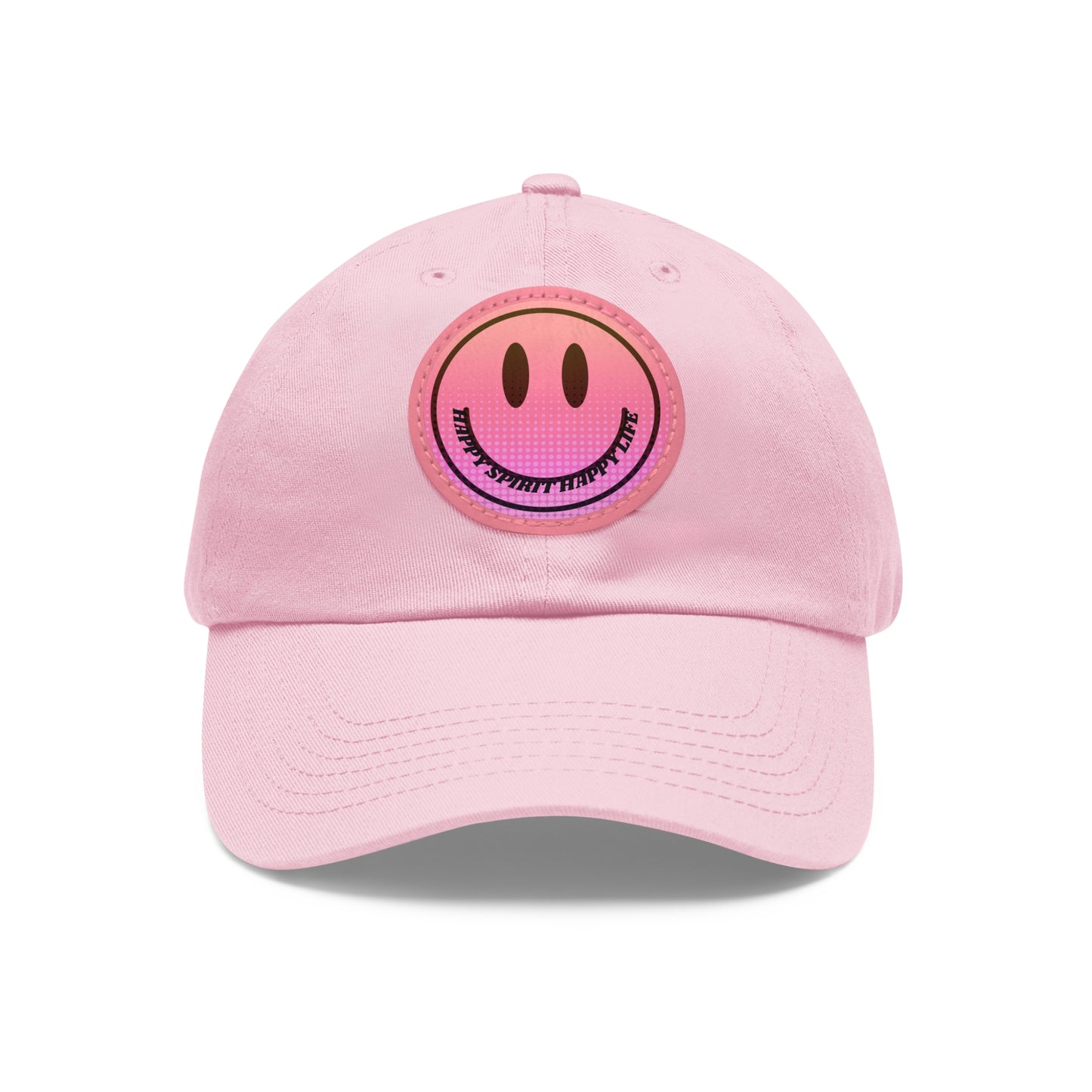 Aesthetic Pink Smile Hat, Pink Twill Dad Hat with Leather Patch (Round), Pink Golf Hat, Pink Twill Cap, Pink Cotton Hat, Pink Baseball Hat