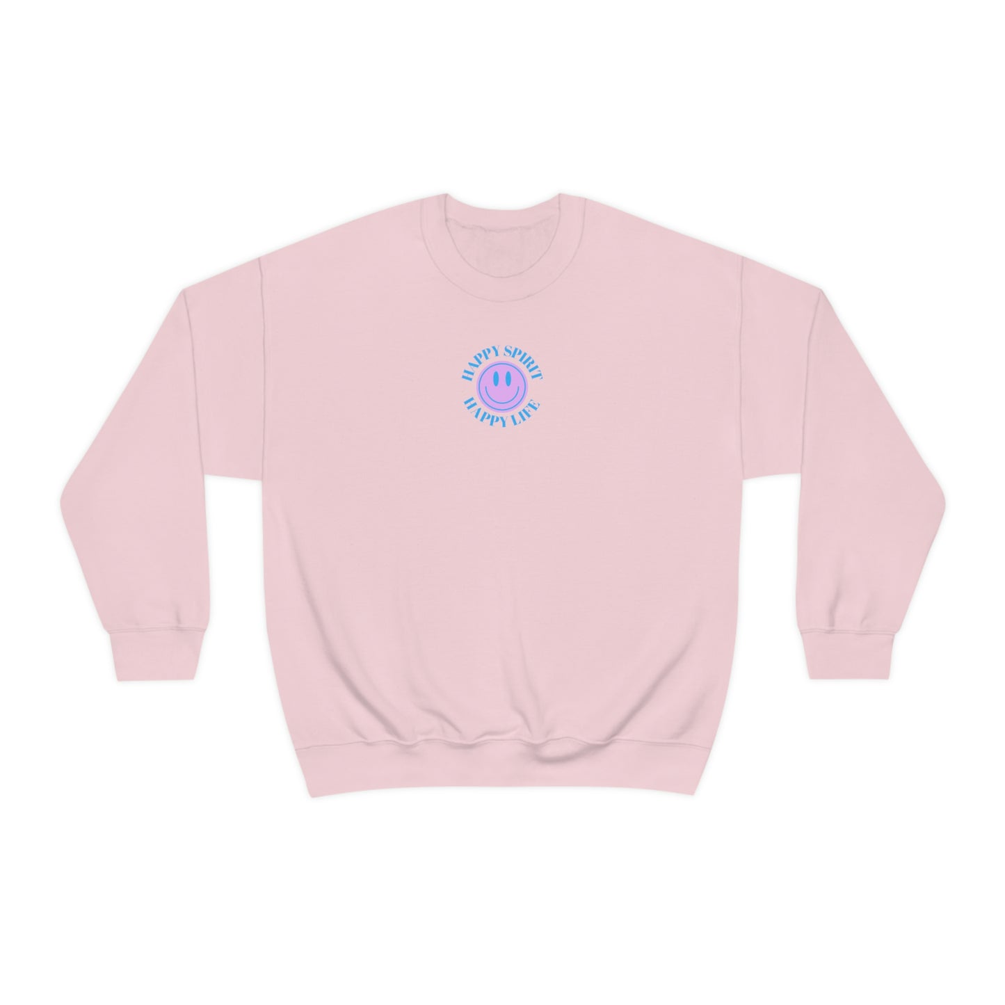 Happy Spirit Happy Life Sweatshirt, Gildan VSCO Girl Crewneck, Oversized Tumblr Front Back Print Smile Happy Mind Trendy Beach Lake Cover Up
