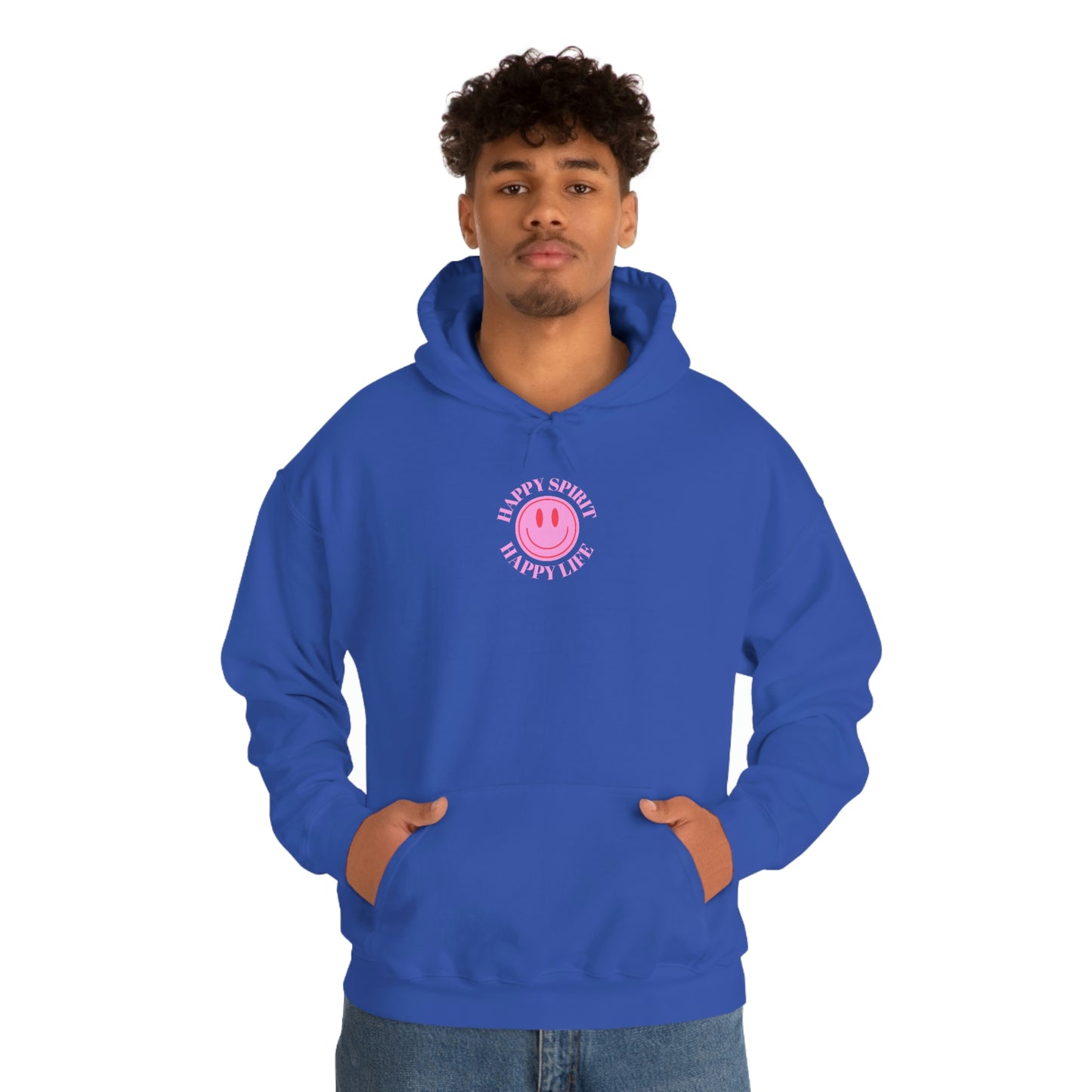Happy Spirit Happy Life Sweatshirt, Pink Smile Lilac Hoodie, Oversized Hoodie, Front Back Print Trendy Sweatshirt, Beach Cover Up, Cover Up