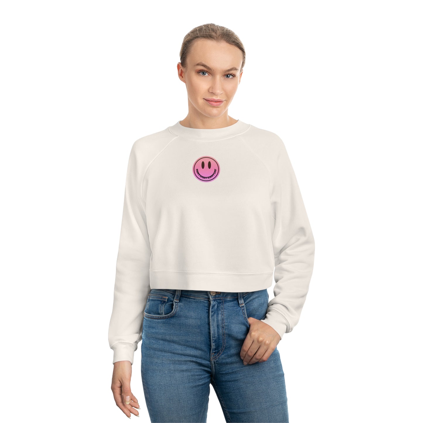 Aesthetic Cropped Sweatshirt, Smile Face Crop Top, Happy Spirit Happy Life Sunset Smile Cropped Top, Women's Cropped Fleece Pullover