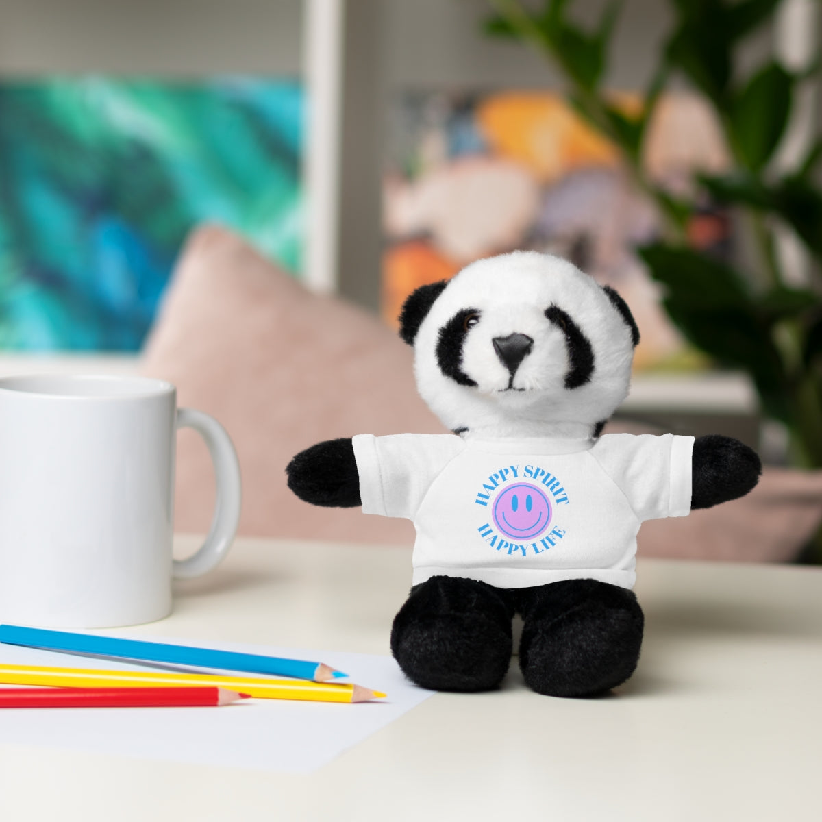Happy Spirit Happy Life Stuffie, Stuffy, Stuffed Animals with Tee, Happy Mind Gift, Inspo , Love Toy Panda, Bear, Bunny, Jaguar, She