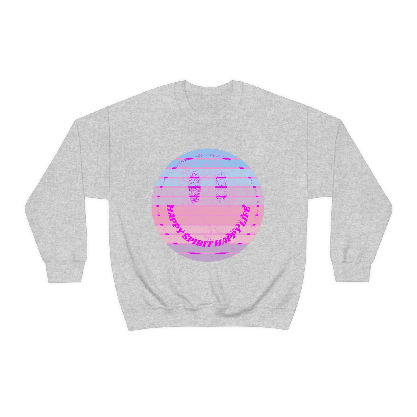 Happy Spirit Happy Life Sweatshirt, VSCO Girl Crewneck, Oversized Retro Font Graphic Tumblr, Front Print Smile Face Trendy Cover Up