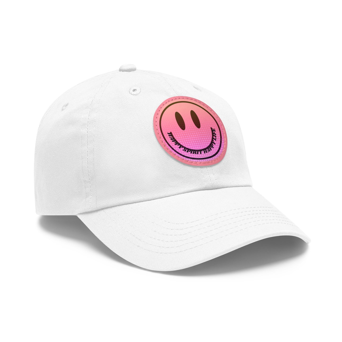Aesthetic Pink Smile Hat, Pink Twill Dad Hat with Leather Patch (Round), Pink Golf Hat, Pink Twill Cap, Pink Cotton Hat, Pink Baseball Hat