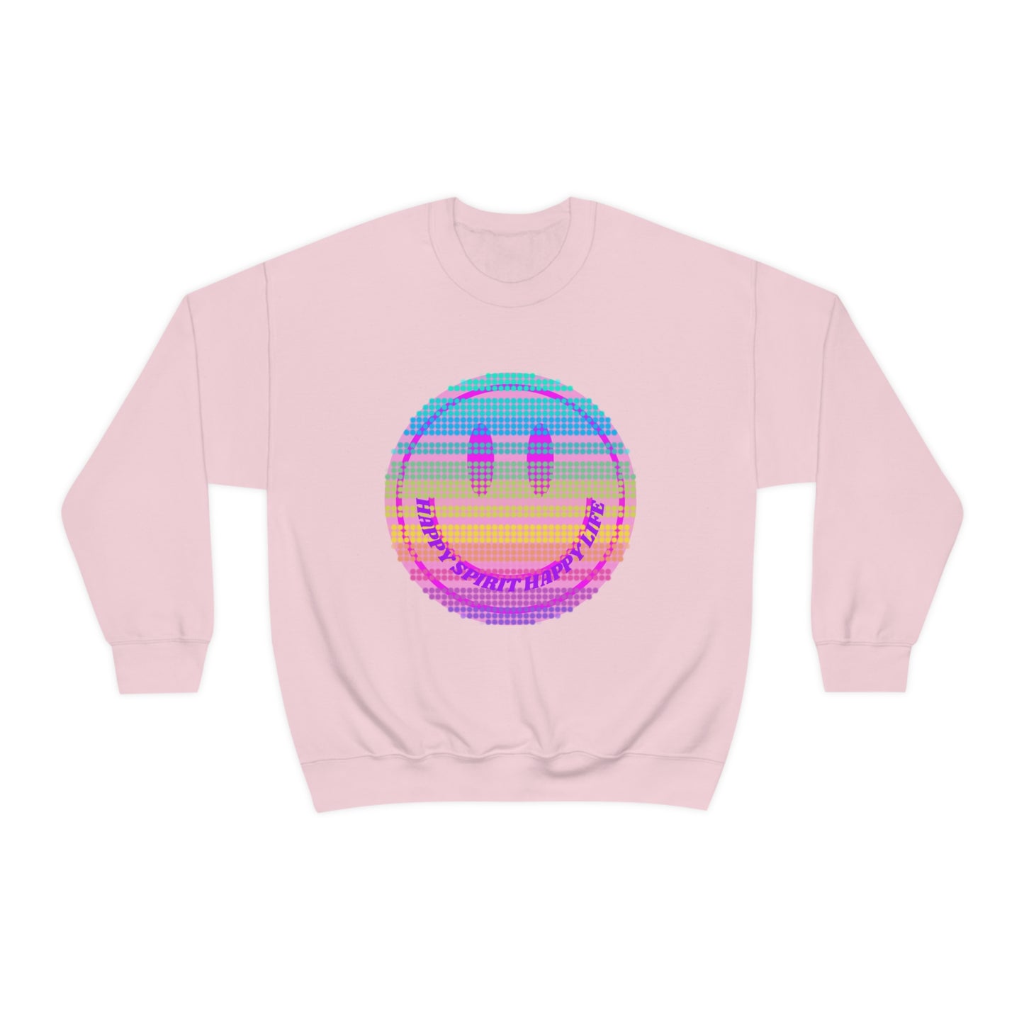 Happy Spirit Happy Life Sweatshirt, VSCO Girl Crewneck, Oversized Retro Font Graphic Tumblr, Front Print Smile Face Trendy Cover Up