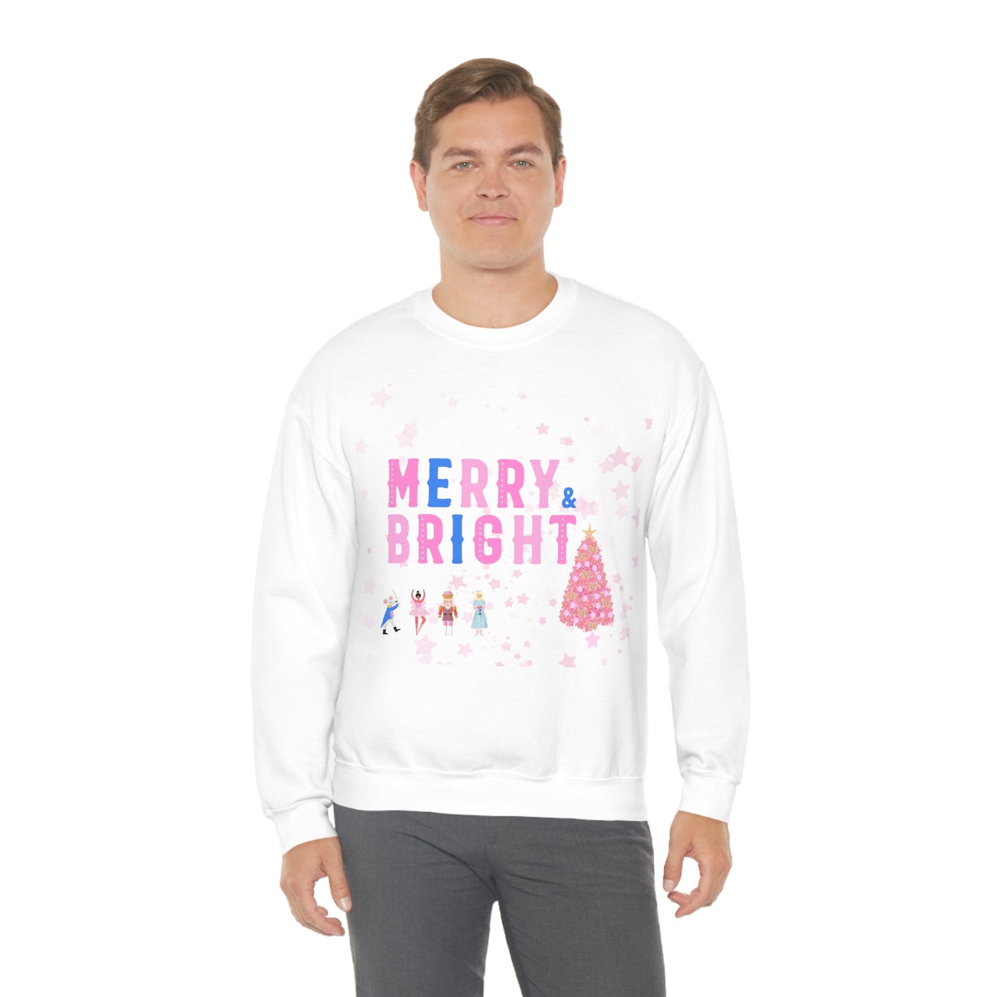 Pink Nutcracker Merry and Bright Minimalist Sweatshirt, Blue Nutcracker Sweatshirt, Trendy Christmas Sweatshirt, Pastel Xmas Crewneck