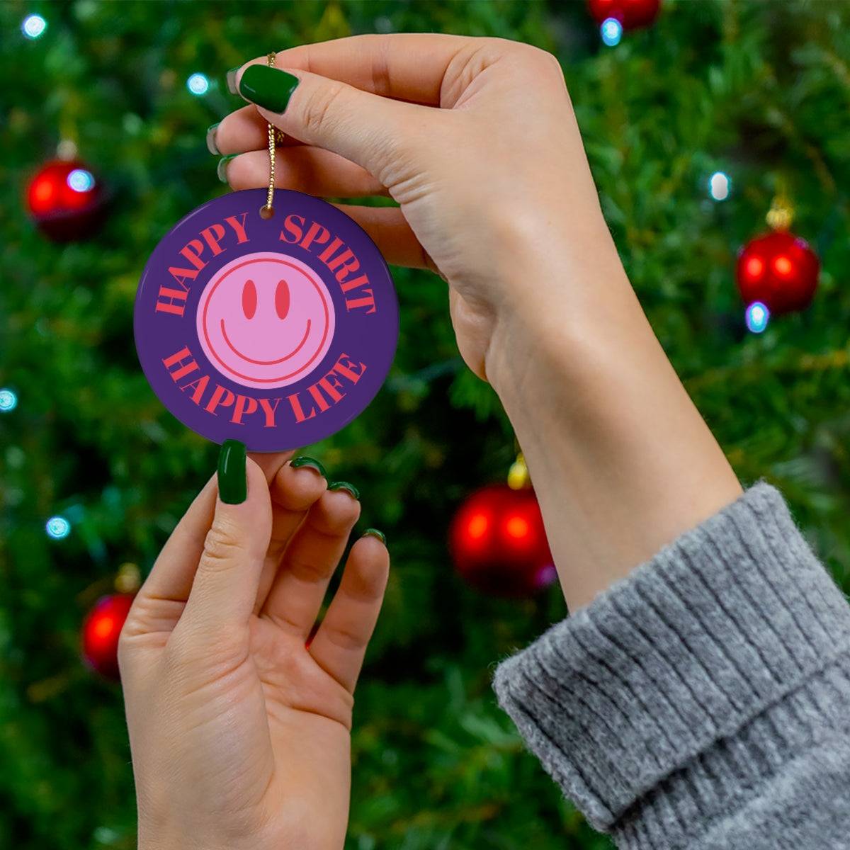 Holiday Ornament Happy Spirit Happy Life, Happiness Ornament, Modern Ornament, Smile Decoration, VSCO, Tumblr, Pink Smile, Retro Christmas