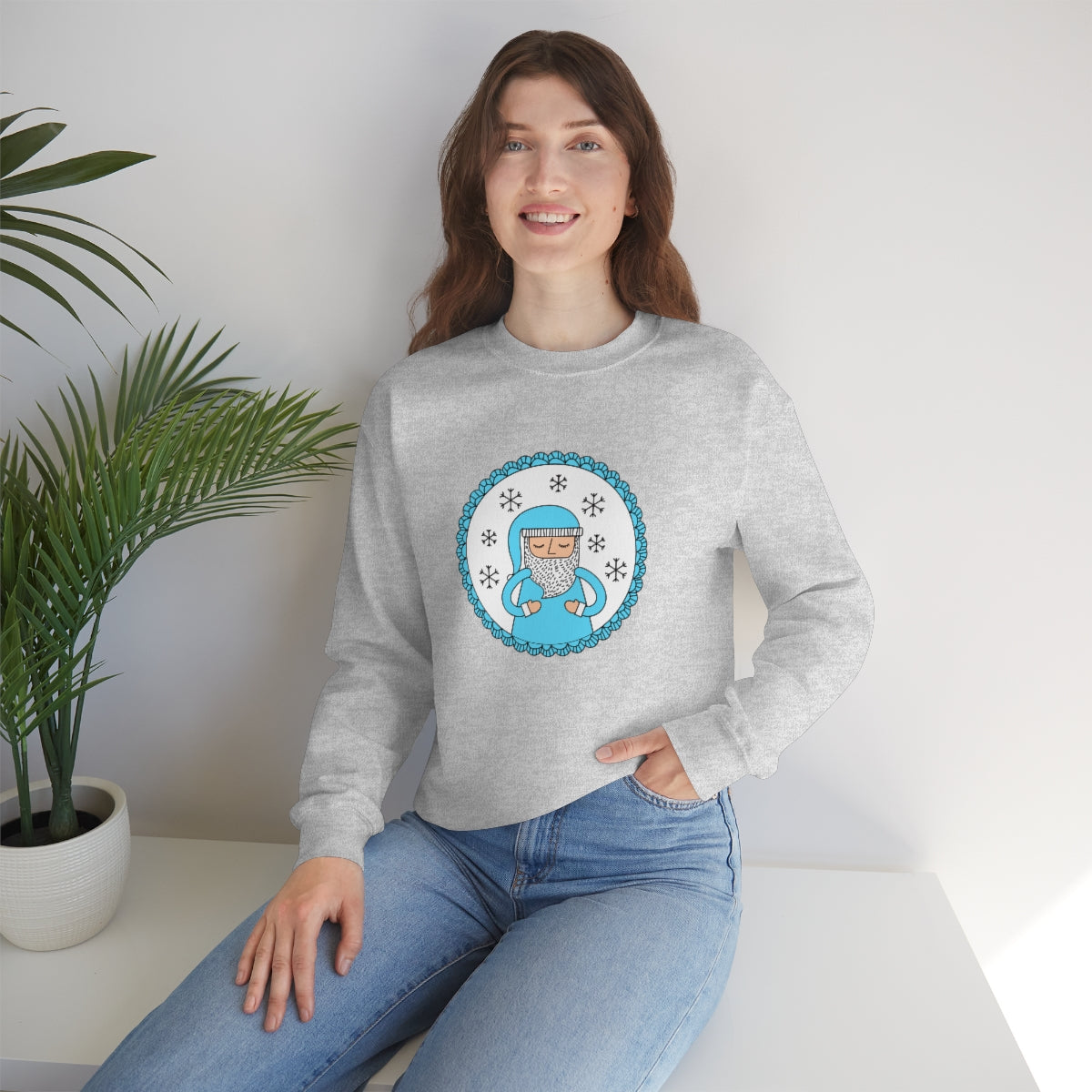 Blue Santa Claus Sweatshirt, Turquoise Santa Sweatshirt, Trendy Noel Minimalist Christmas Sweatshirt, Xmas Santa Crewneck Pastel Holiday Top