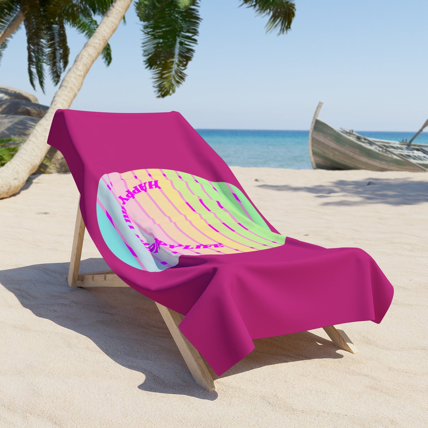 Aesthetic Smile Beach Towel, Happy Spirit Happy Life Towel, Sunset Smile Towel, Trendy Neon Ombre Towel, Summer Towel, Mental Health Towel