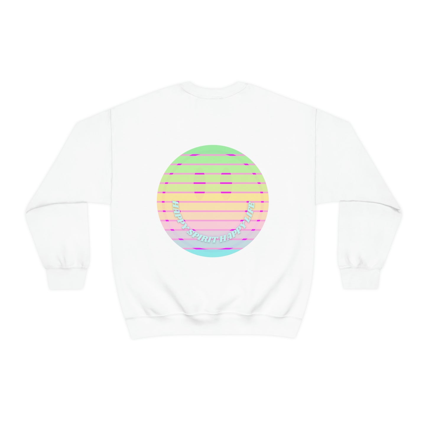 Happy Spirit Happy Life Sweatshirt, VSCO Girl Crewneck, Oversized Retro Font Graphic Tumblr, Front Print Smile Face Trendy Cover Up