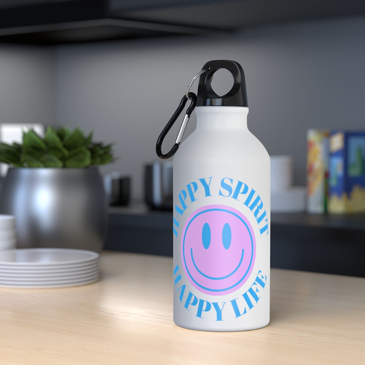 Water Bottle Happy Spirit Happy Life, Aesthetic Pink, Smile Face, Trendy Tumblr Bottle, Tritan Purple Happy Mind Tumbler, BPA Free H2O