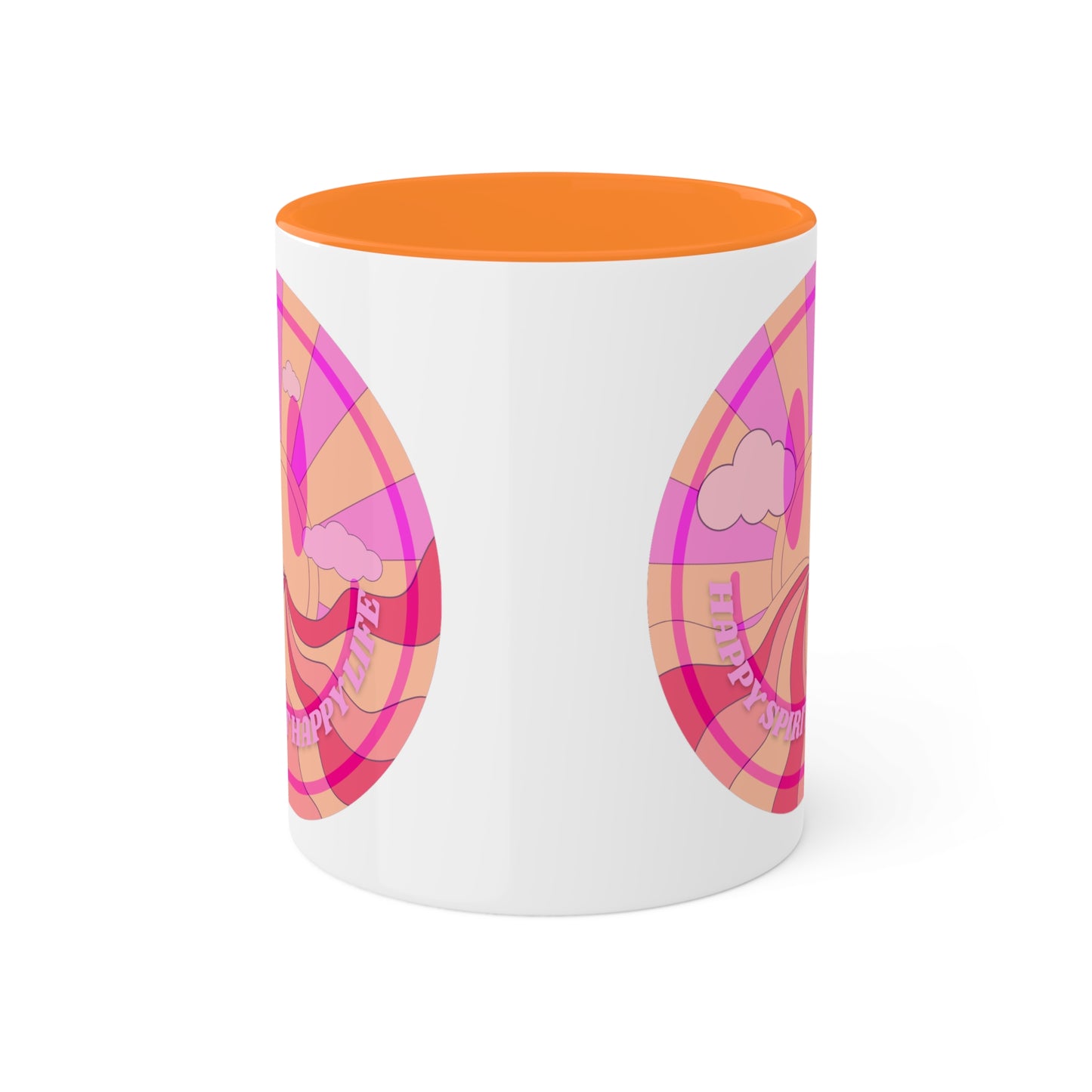Retro Happy Spirit Happy Life Aesthetic Mug, Smile Face Mug, Trendy Coffee Mug, Tumblr Mug, Aesthetic Happy Life Gift, Aesthetic Pink Mug