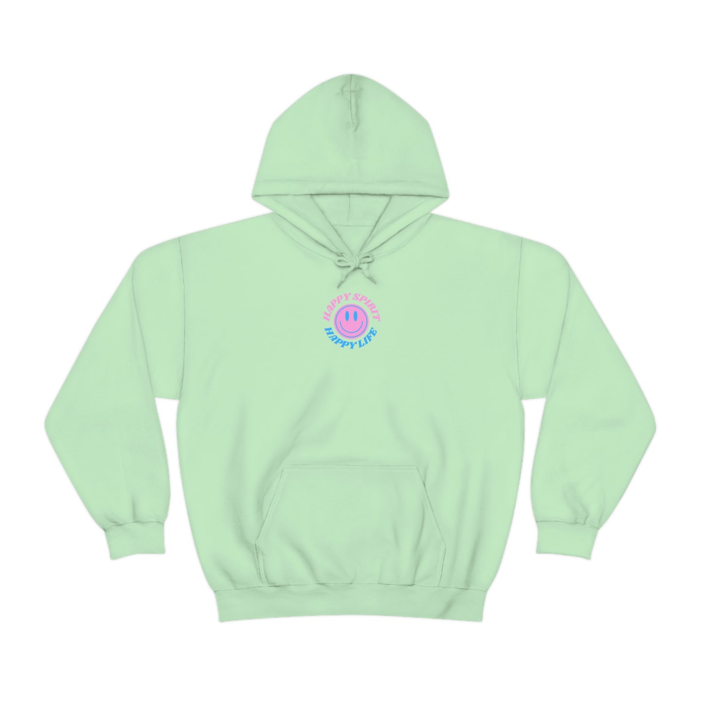 Happy Spirit Happy Life Hoodie Gildan VSCO Girl Sweatshirt, Oversized Tumblr Front Back Print Smile Happy Mind Trendy Retro Font Cover Up